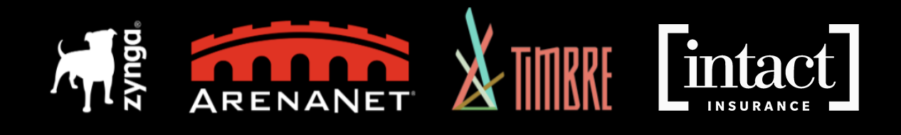 Logos of Zynga, Arenanet, Timbre, and Intact Insurance.