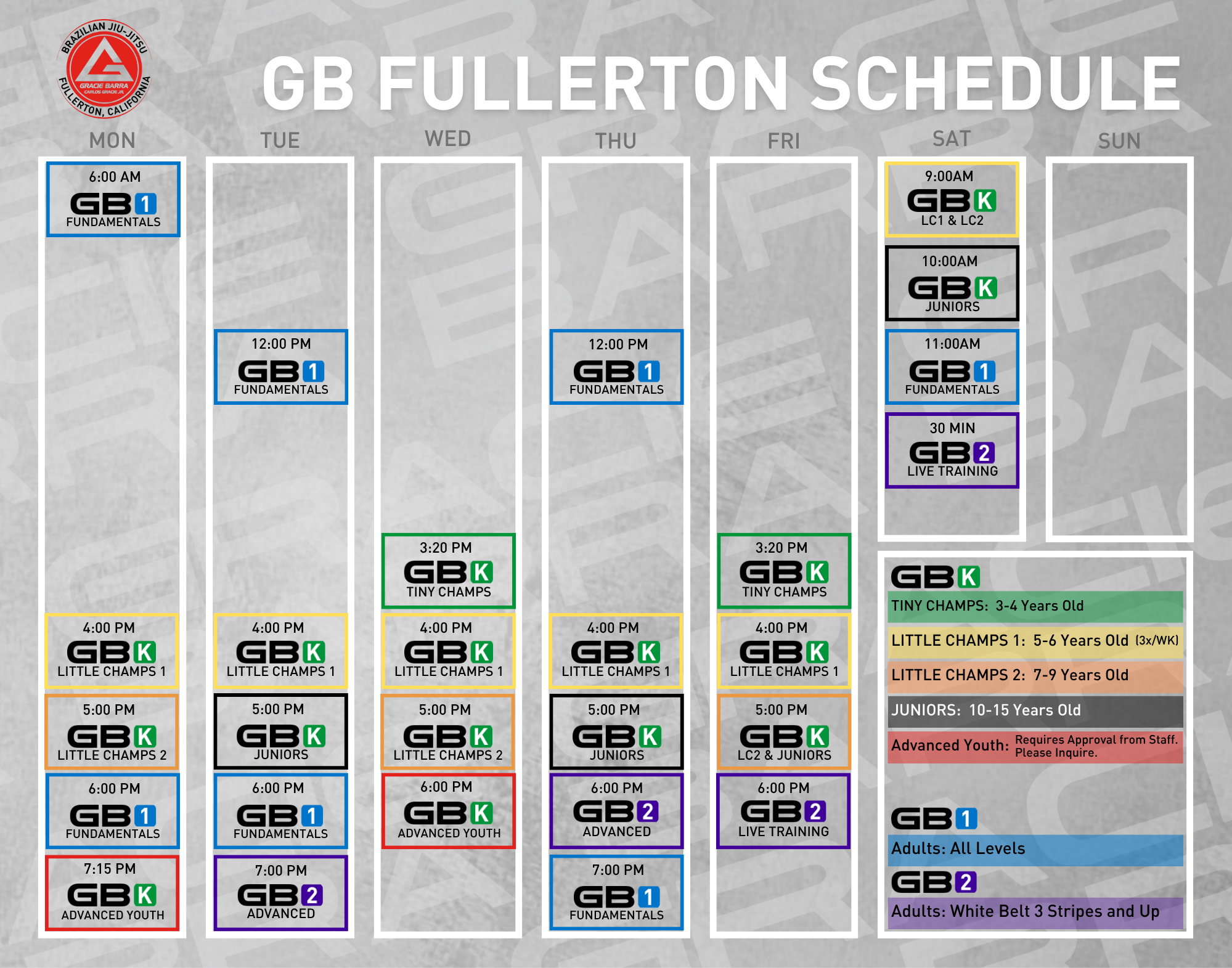 Jiu Jitsu Schedule