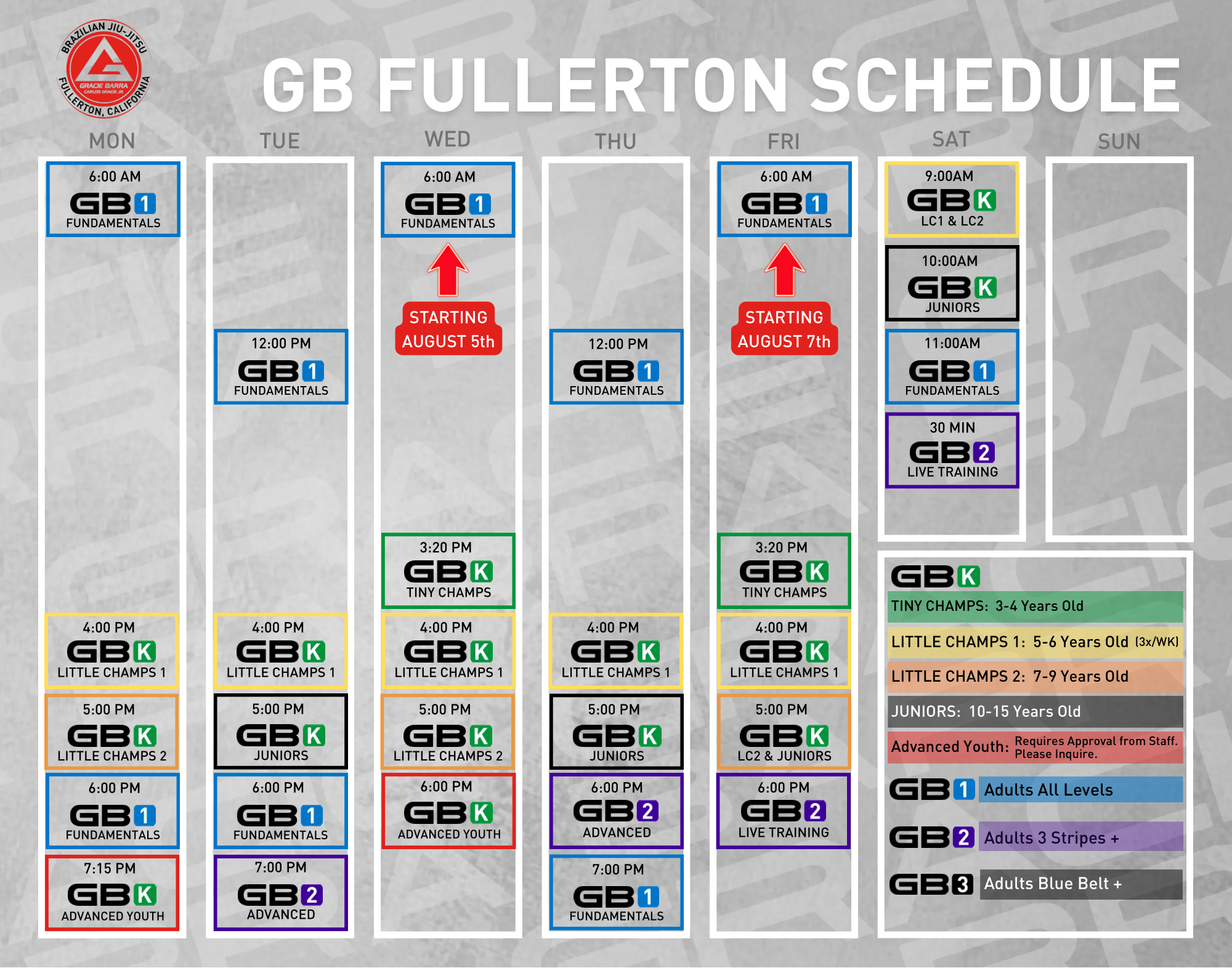 Jiu Jitsu Schedule