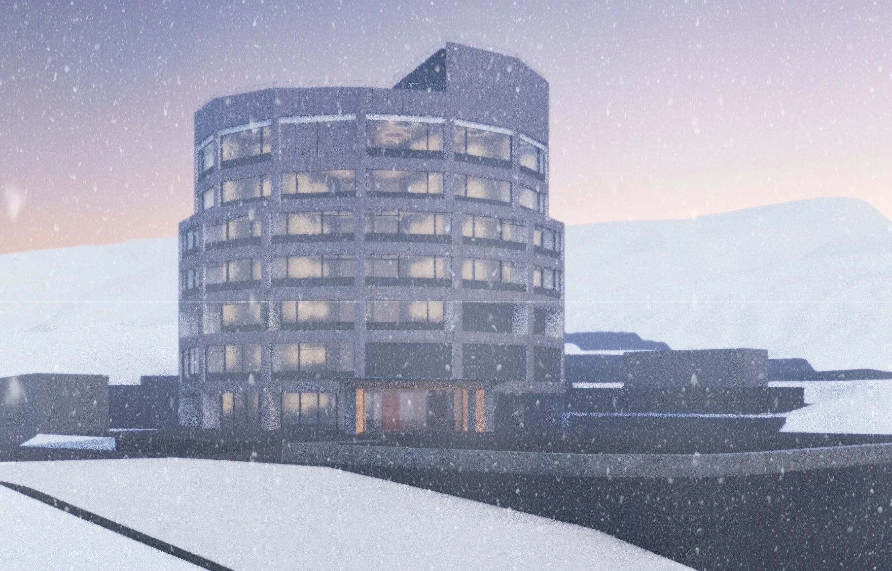 Winter sunrise scene render