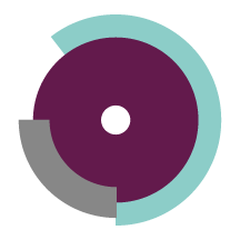 A circular infographic with three segments in teal, purple, and gray.