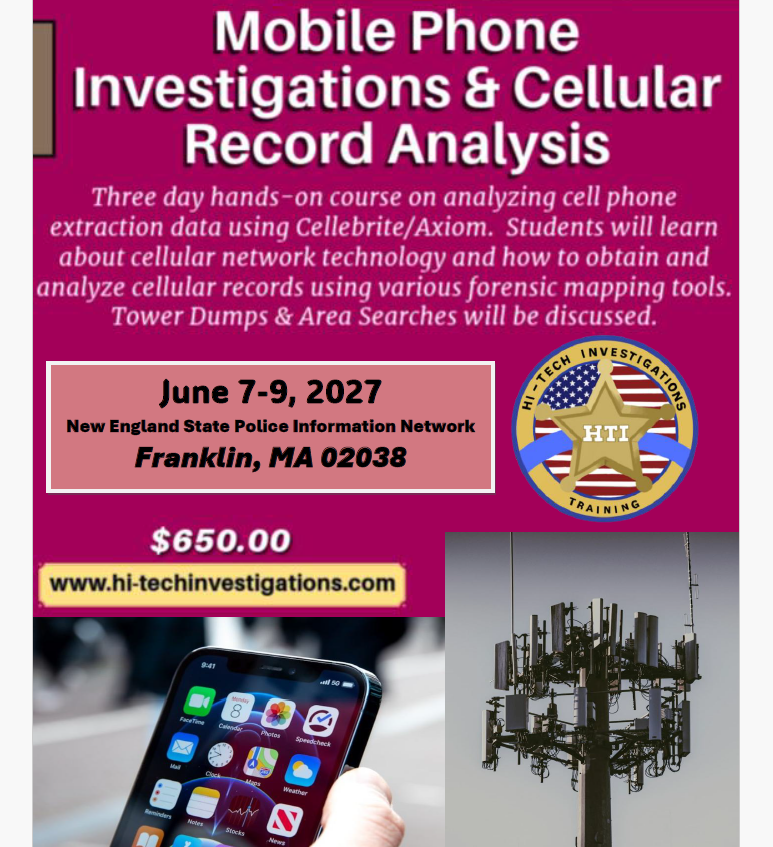 Franklin, MA - Mobile Phone Investigations & Cellular Record Analysis - June 7-9, 2027