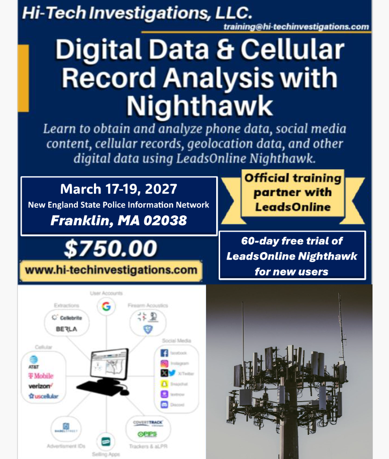 Franklin, MA - Digital Data & Cellular Record Analysis w/ Nighthawk - March 17-19, 2027