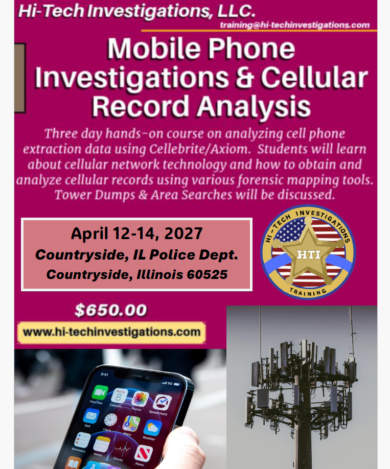 Countryside, IL - Mobile Phone Investigations & Cellular Record Analysis - April 12-14, 2027