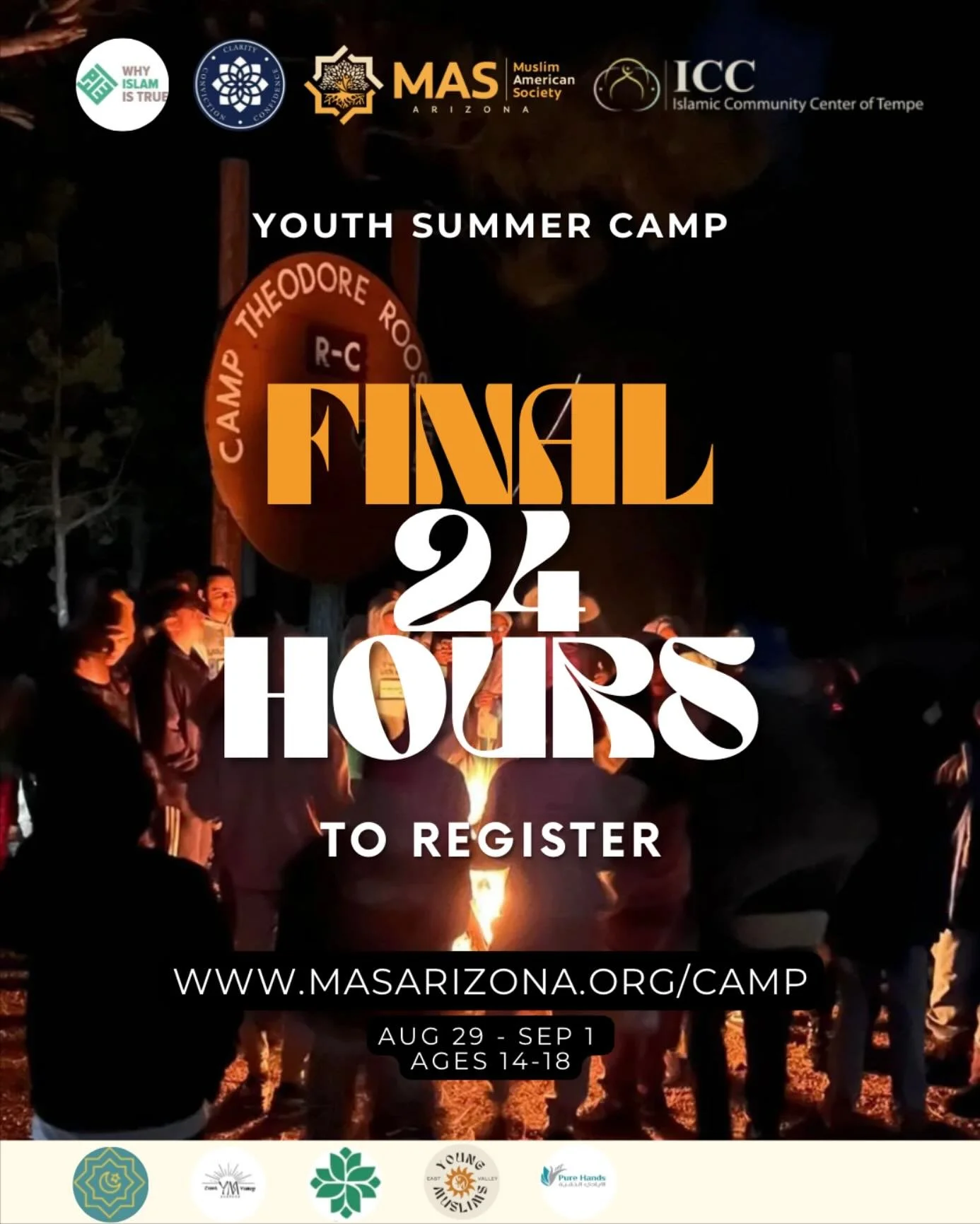 ⏰ 24 Hours Left! 🚨 This is it &mdash; your last chance to register for Youth Camp 2025! Don&rsquo;t miss an unforgettable weekend packed with adventure, connection, and inspiration.
📍 Prescott, AZ 📅 August 29 &ndash; September 1, 2025 🔥 Hosted by
