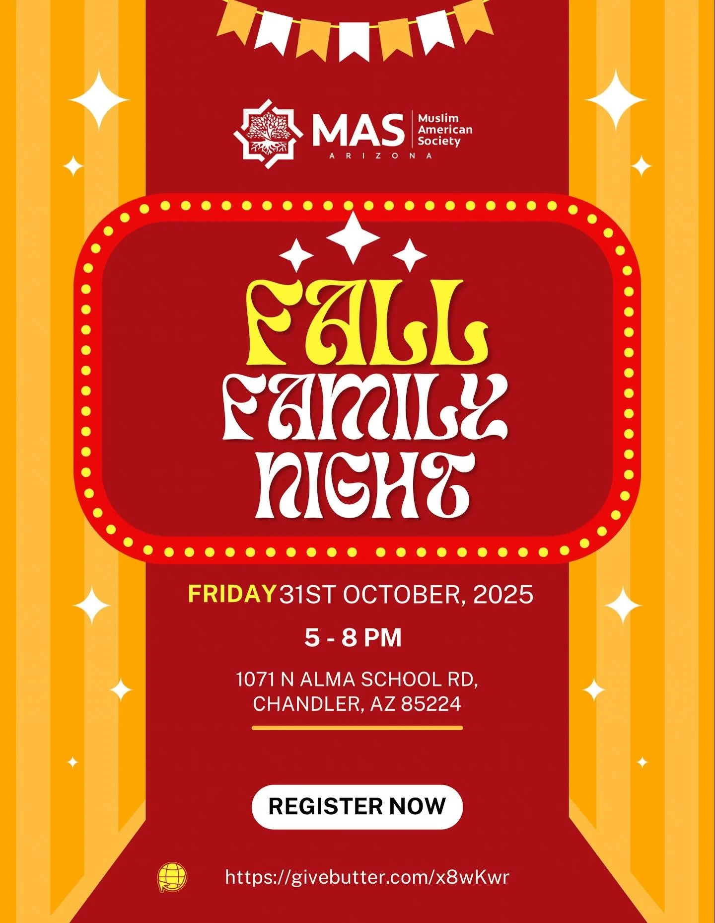 🍂✨ Join us for MAS Arizona&rsquo;s Fall Family Night! 🎉
A cozy evening filled with carnival games, cotton candy, popcorn, and more &mdash; perfect for the whole family!

📅 Friday, October 31st, 2025
⏰ 5 - 8 PM
📍 1071 N Alma School Rd, Chandler, A