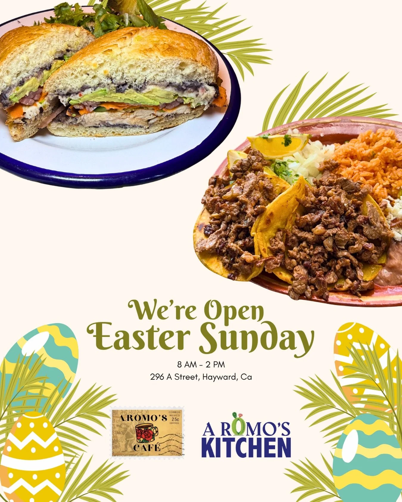 Este Easter Sunday los esperamos en A Romo&rsquo;s Cafe &amp; A Romo&rsquo;s Kitchen 🐣

Estaremos abiertos de 8AM a 2PM para que vengas a disfrutar unos ricos chilaquiles y un delicioso caf&eacute; de olla en familia. ☕🍳

Haz de tu domingo de Pascu