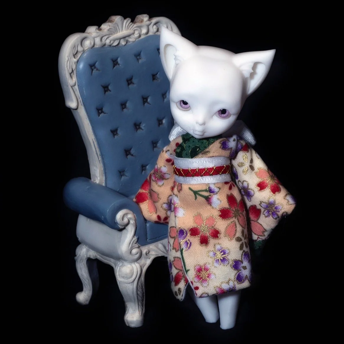 Our next few dolls have been listed on Etsy - Kitten and Goldie. We're also offering for the first time outfits for the dolls for purchase. Each kimono inspired set is made from random fabrics and will come with a kimono and obi belt.