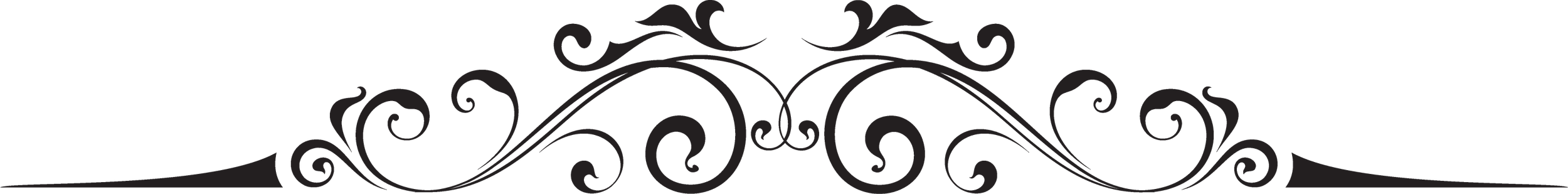 Black background with elegant dark gray floral swirl design at the top.