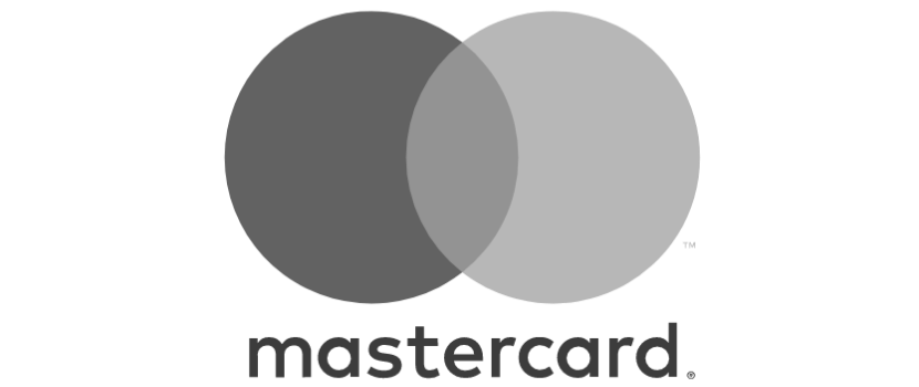 Mastercard logo with two overlapping circles, one gray and one white, and the word 'mastercard' underneath.