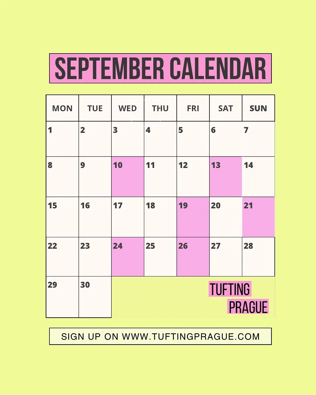 📆📆📆 

Upcoming workshops! 
Pick your favourite day and sign up through our website in @tuftingprague bio. 

All sessions in the beautiful @studio32_prague 

Can&rsquo;t make it this month? Make sure to follow and sign up for our newsletter to get 