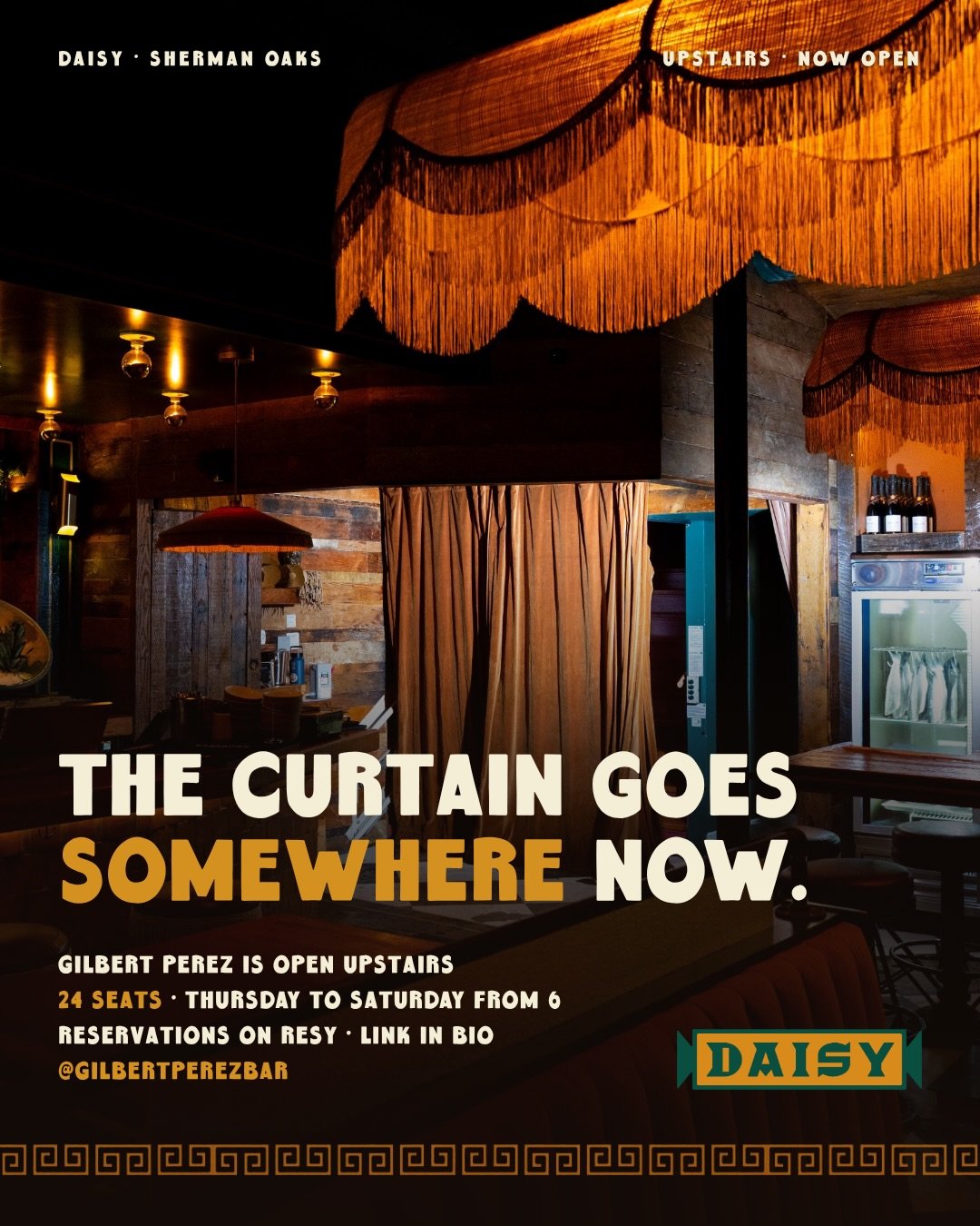 Perhaps you&rsquo;ve noticed the curtain at the back of Daisy. As of last week it goes somewhere. 🌀🌀🌀

@gilbertperezbar is now open upstairs. It&rsquo;s a very small rum bar &mdash; twenty-four seats, no standing room, no walk-ins &mdash; from the