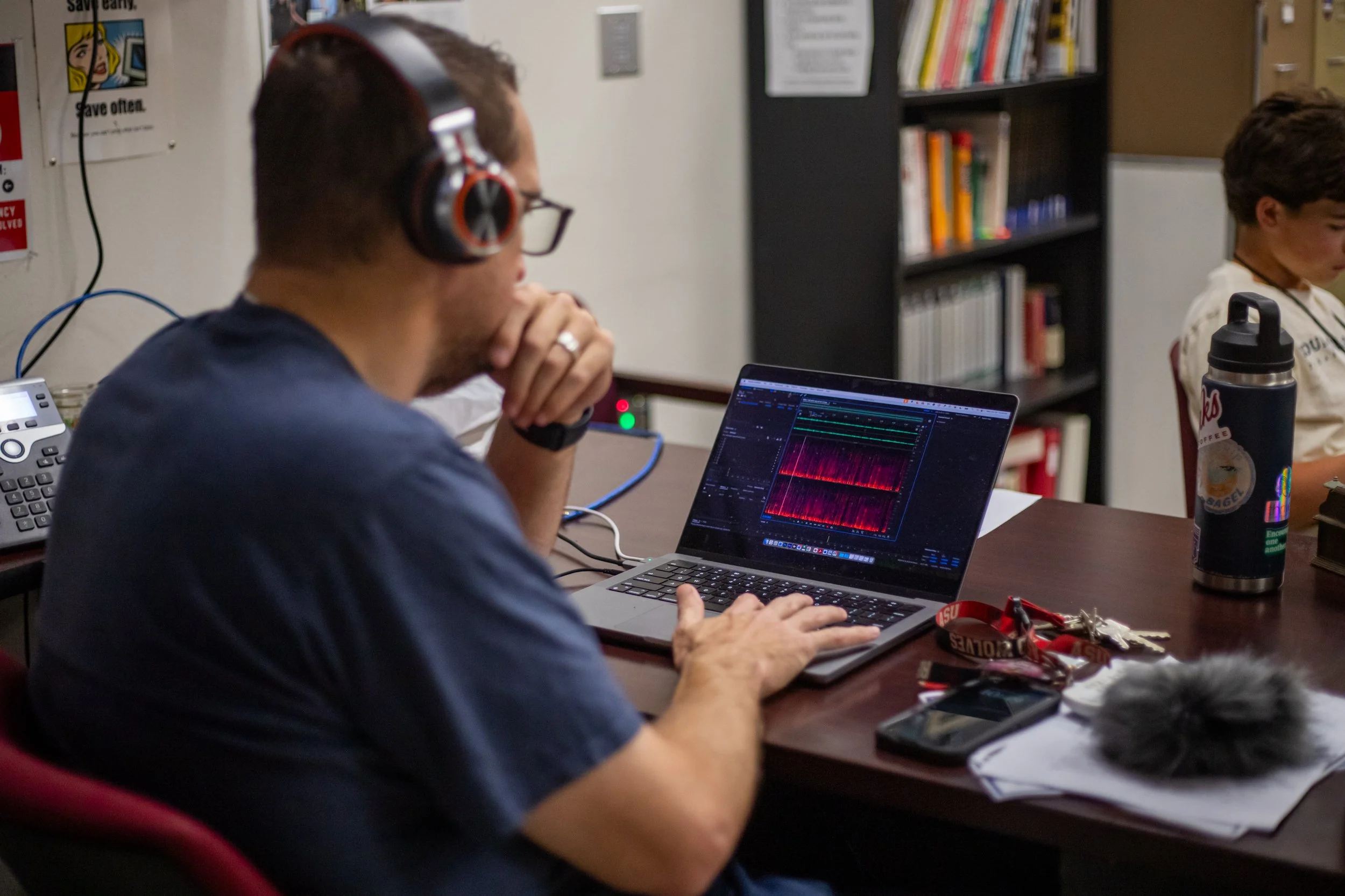 Taking into consideration how much time the students had, Mr. Hale carefully listens to a fellow student's timeline to look for little mistakes to improve on. Since this is the second time the course has been taught, Mr. Hale has learned tips and tri