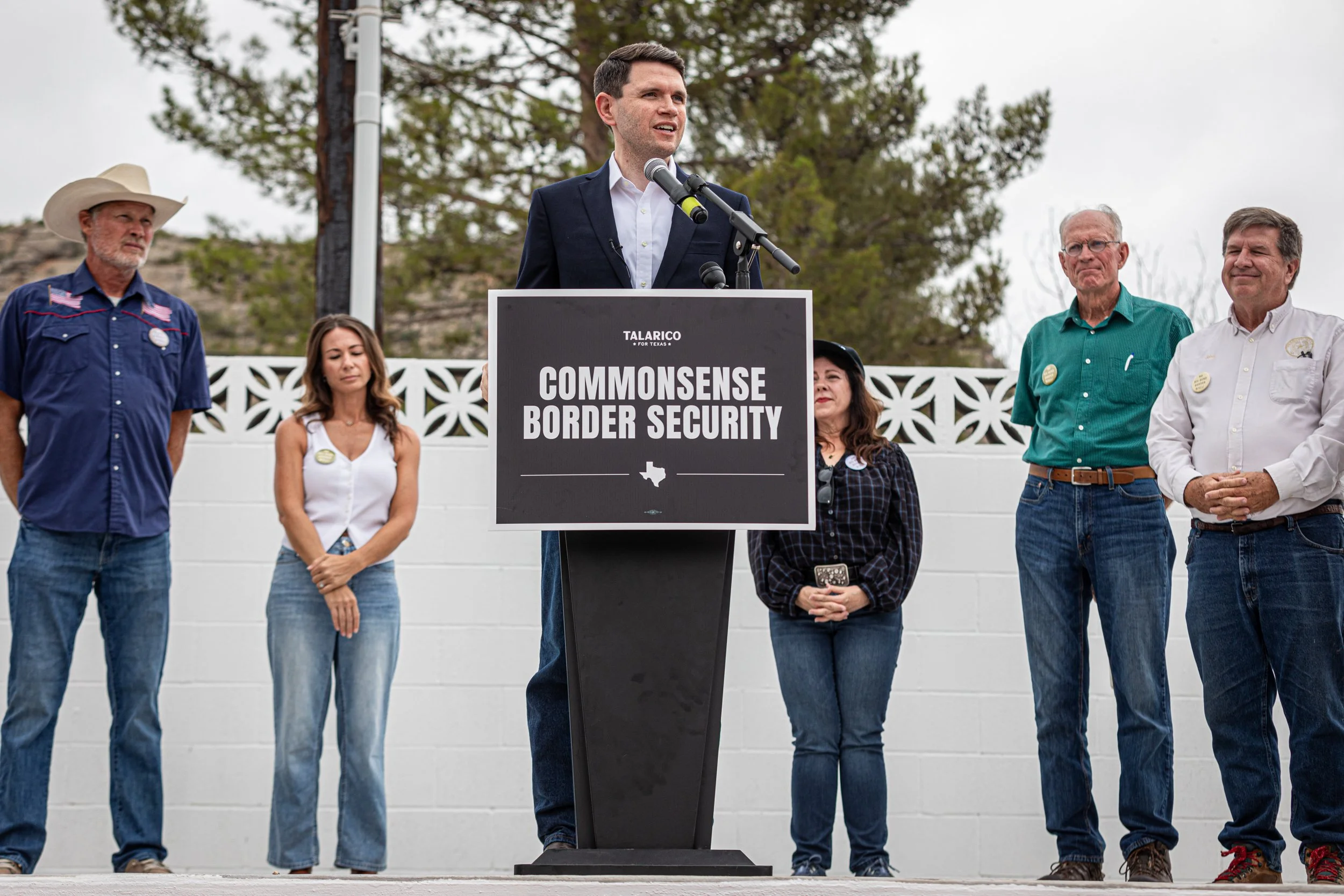 State Rep. and Democratic candidate for U.S. Senate James Talarico discusses common sense border security and how a border wall through Big Bend would impact Texans during his press conference tour, “Frontera Tour” in Sanderson, TX on July 13, 2026. 