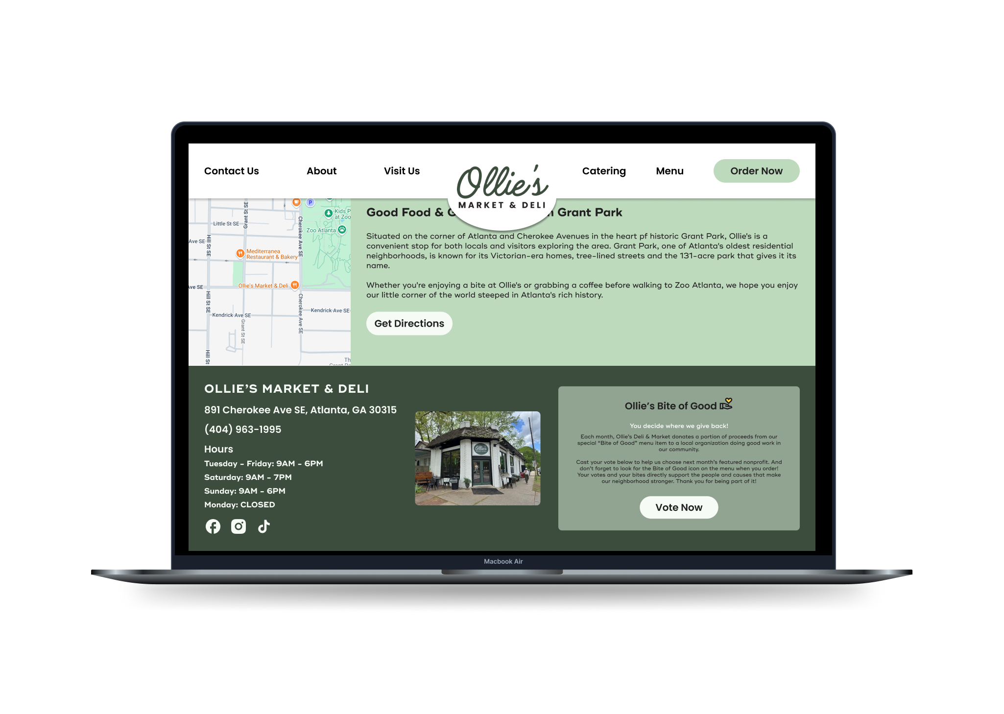 Visit Us page continues with Bite of Good footer feature