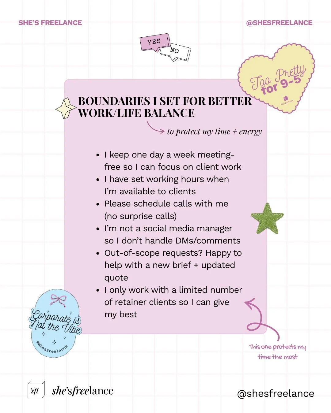 ✨ Boundaries aren&rsquo;t about saying no, they&rsquo;re about protecting your time, energy, and the quality of your work. 

If you want a sustainable freelance business, treat your time like your most valuable asset. The right clients will respect t