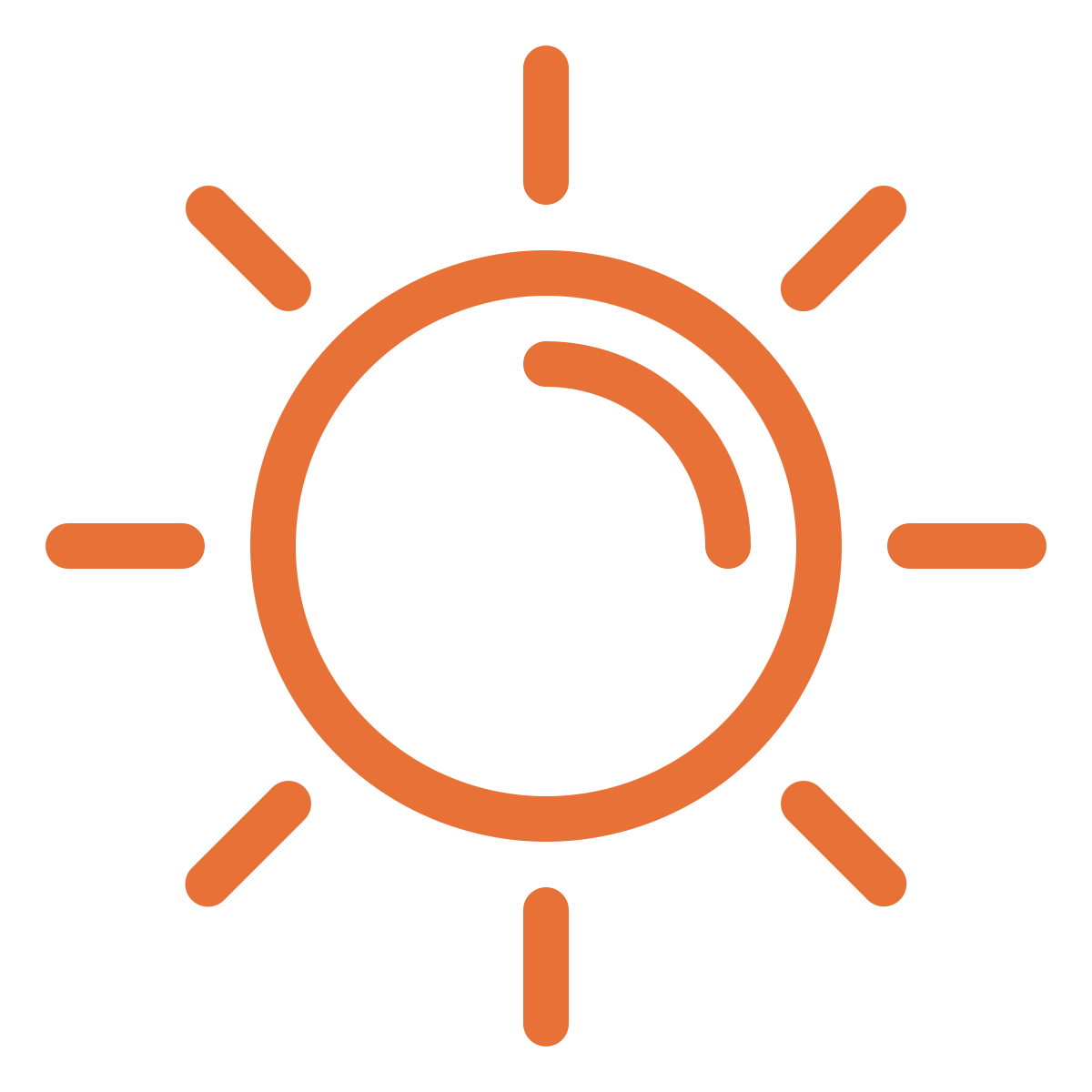 Icon of a sun with rays emitting from a circular shape.