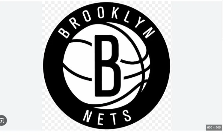 Brooklyn Nets basketball team logo in black and white with a large 'B' in the center, surrounded by the words 'Brooklyn Nets' in a circular arrangement.
