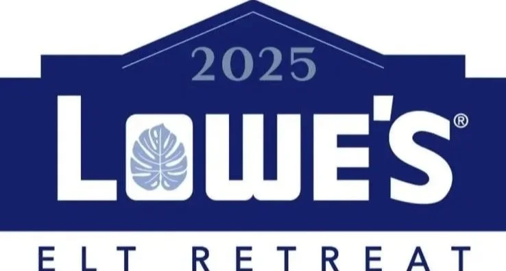 Lowe's 2025 ELT Retreat logo in blue and white with a leaf design.
