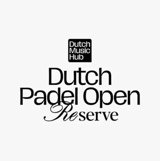 Logo for Dutch Music Hub advertising the Dutch Padel Open Reserve event.