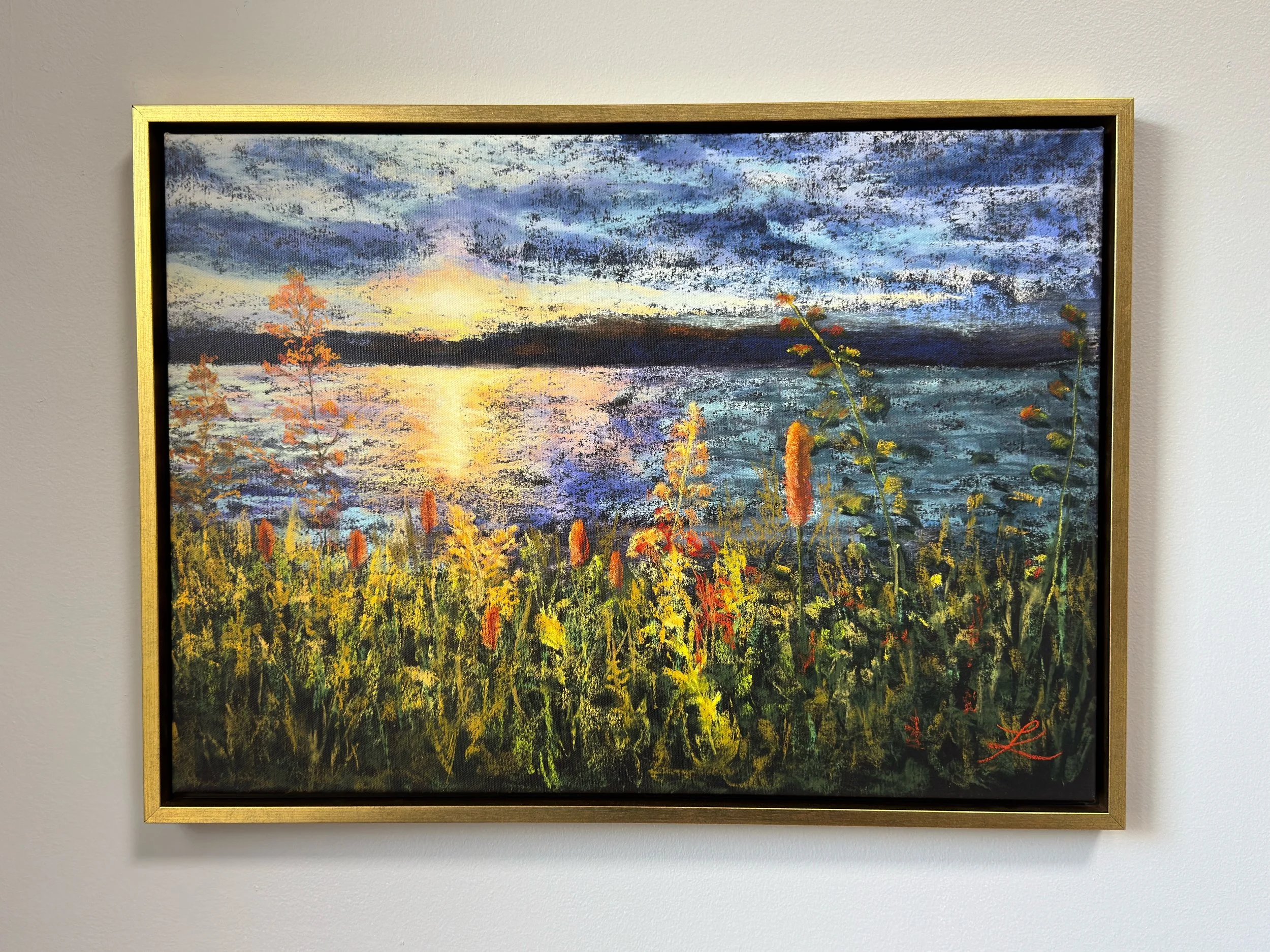 "Sunset Lake" Framed Canvas Print