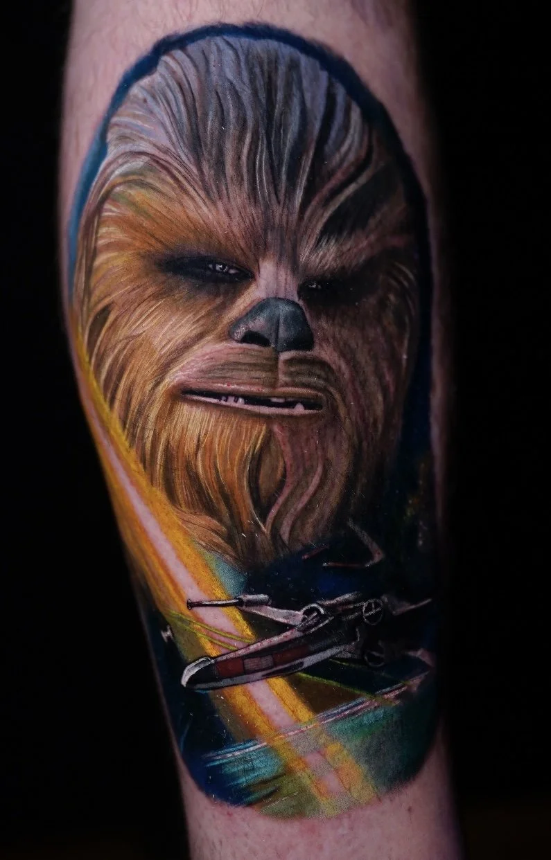 Chewbacca tattoo Bryn beer river market tattoo 