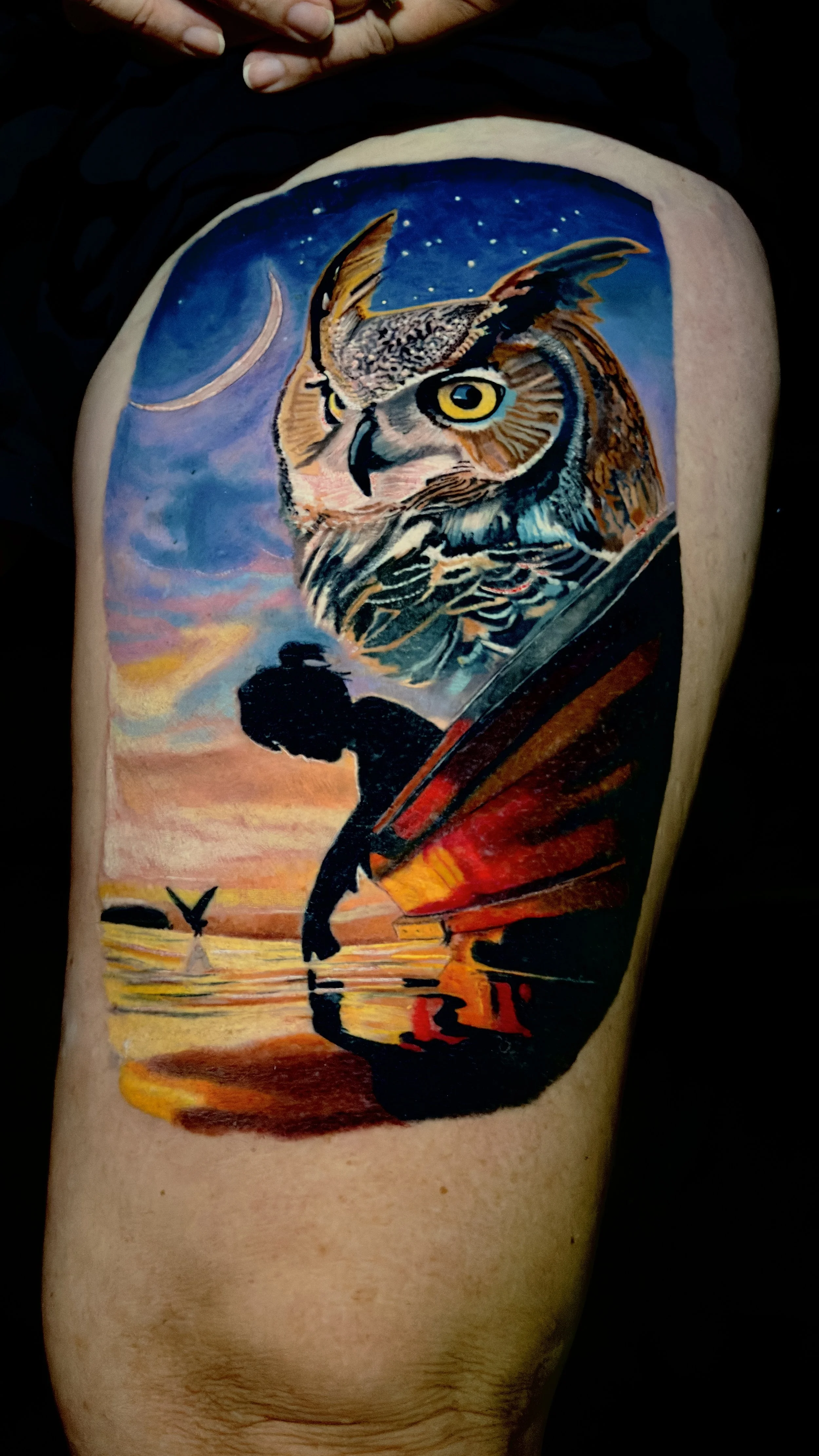 Sureal owl tattoo Bryn beer river market tattoo company 