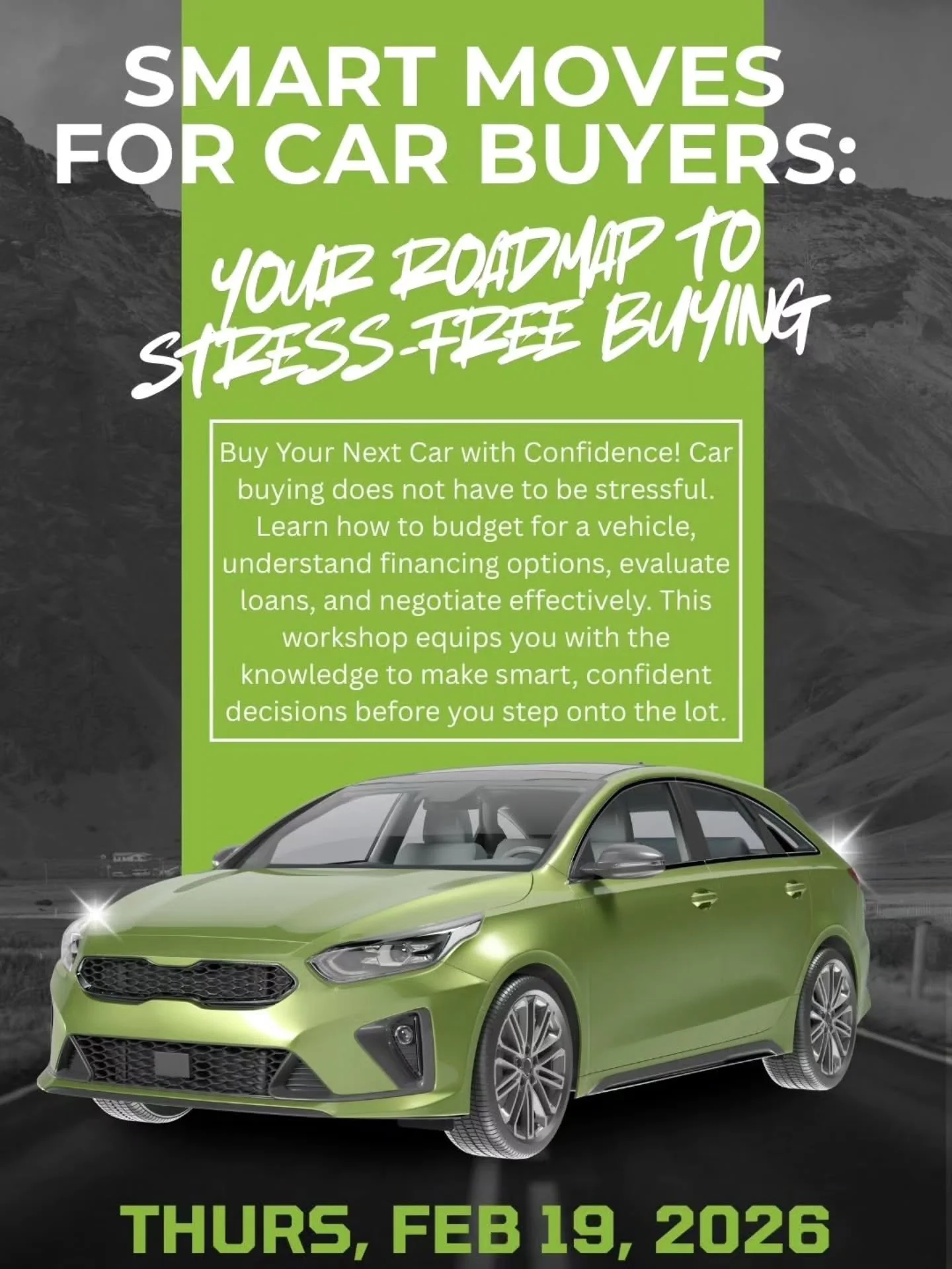 Smart Moves for Car Buyers &ndash; Feb 19

🚗 Buying a car soon?

Learn how to budget, finance, and negotiate smartly&mdash;before you sign anything.

Register Now: https://share.google/hJQMpH1GRTleAsfJR

#SmartCarBuying #OKCBCC #FinancialConfidence 