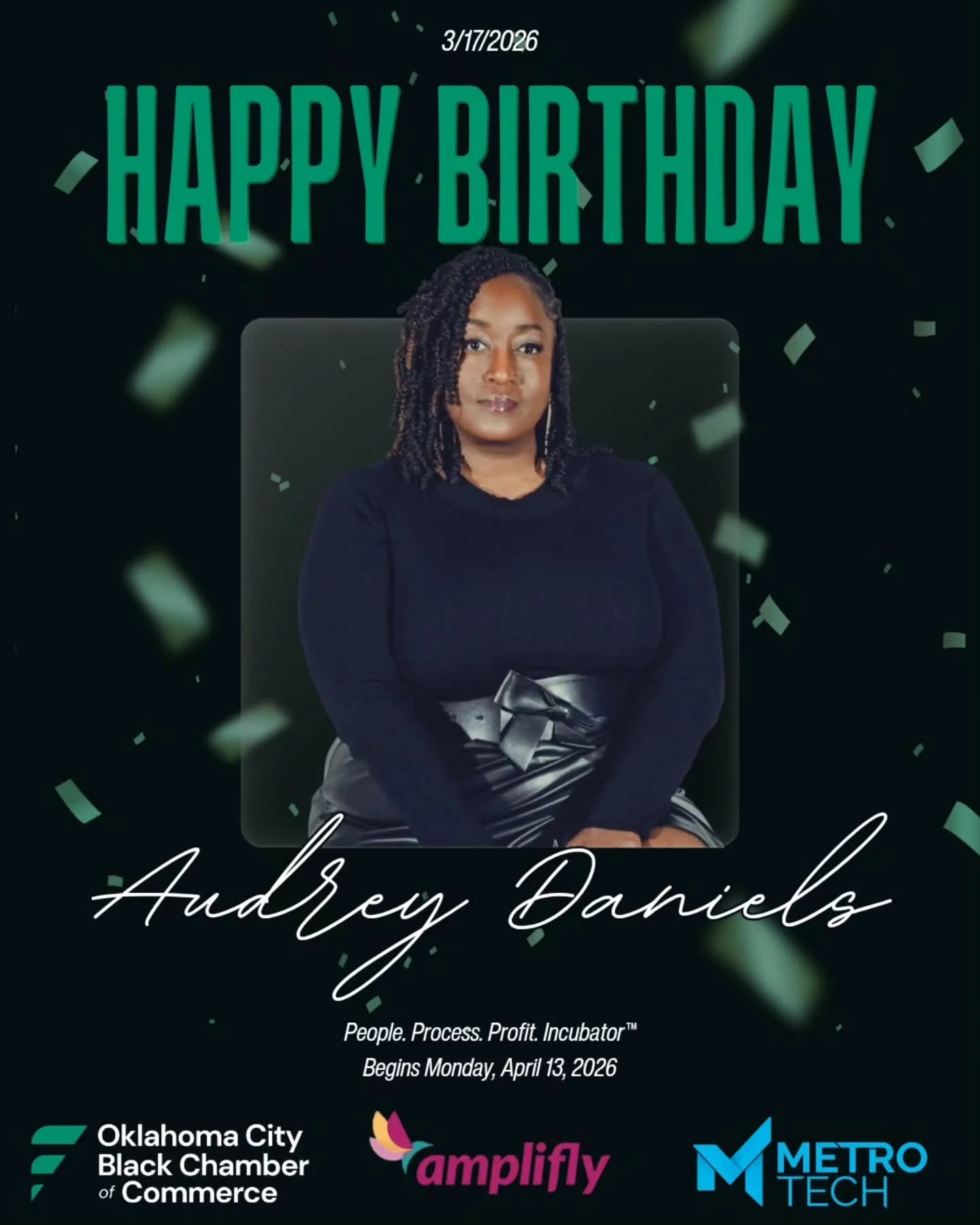 🎉 Happy Birthday, Audrey Ge! 🎉

Today, we celebrate an incredible leader, partner, and powerhouse in people strategy, Mrs. Audrey Hathorn-Daniels, Founder - Principal Consultant of Amplifly HR, and our trusted contracted HR firm for the OKC Black C