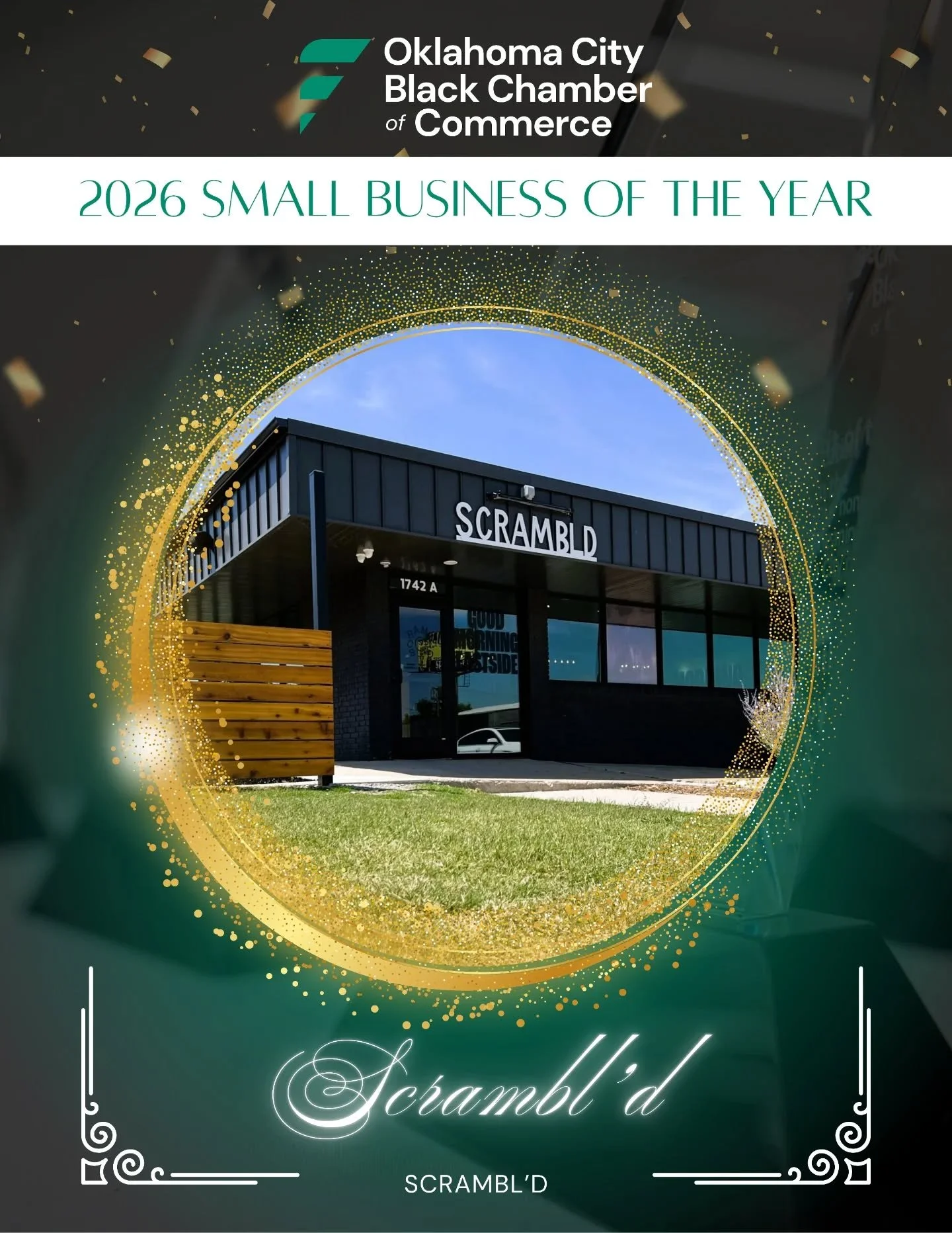 Congratulations to our Small Business of the Year, @scrambld23rd &amp; @deezdoe !

If you haven't been to Scambl'd, there's no better time than now to stop by. Better yet, we'll meet you there for Fresh Start on April 14!

About the Award: 

Small Bu