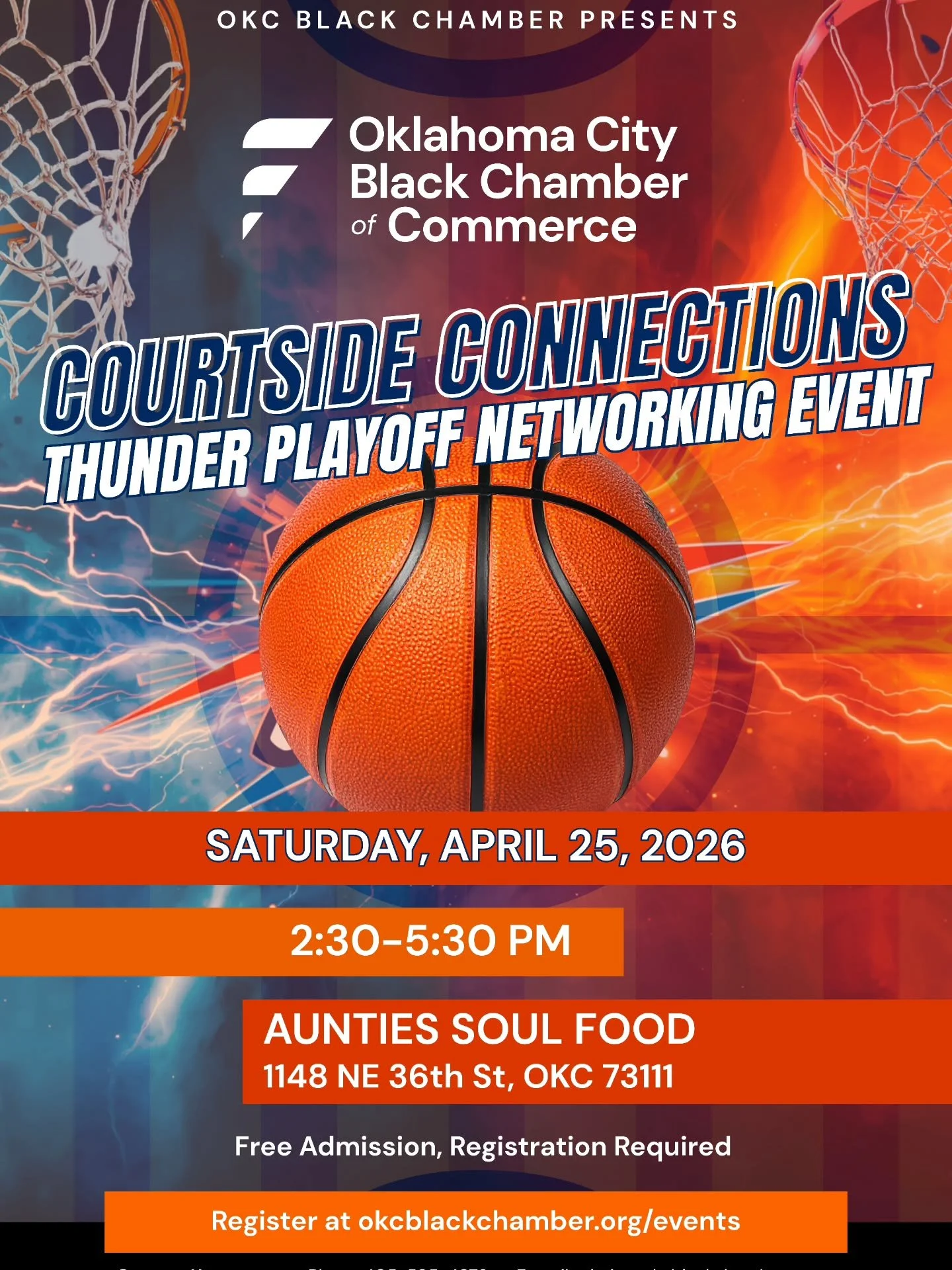 Please join the Oklahoma City Black Chamber of Commerce for Chamber Networking &amp; Thunder Playoff Watch, beginning at 2:30 PM.

We're meeting at Auntie's Soul Food, a relaxed restaurant offering a menu of soul food favorites, such as mac and chees