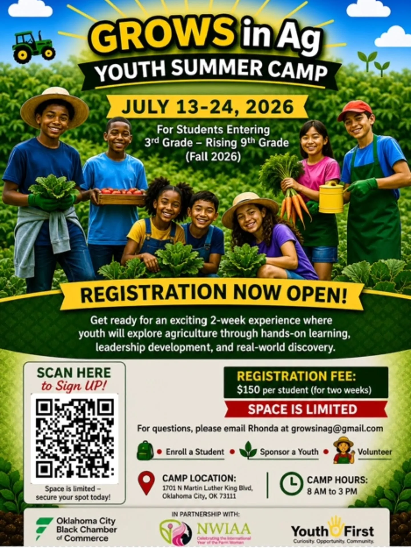 🌱🚜 REGISTRATION IS NOW OPEN! 🚜🌱

The Oklahoma City Black Chamber of Commerce is proud to partner with and support the G.R.O.W.S. in Ag Youth Summer Camp &mdash; an exciting hands-on summer experience designed to introduce youth to agriculture, le