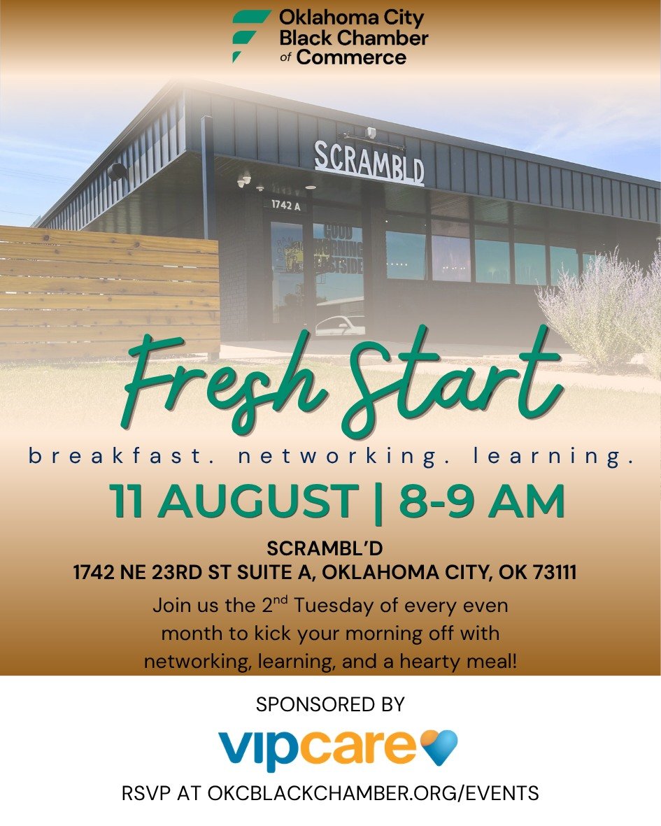 ☀️ Fresh Coffee. Fresh Connections. Fresh Opportunities. ☕🤝

Start your morning with purpose at the OKC Black Chamber&rsquo;s Fresh Start: Networking Breakfast!

Join us every 2nd Tuesday (every other month) as entrepreneurs, professionals, and comm