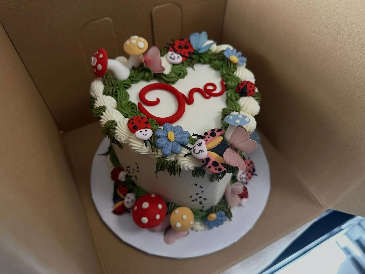 This little love bug is O N E 🐞 🍄 

#birthdaycake #firstbirthday #birthday #cakes #lovebug