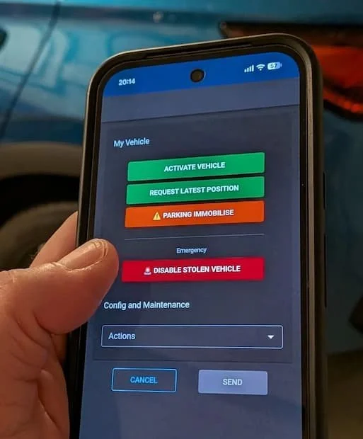 ImmoTrack immobilisation controls in the mobile app