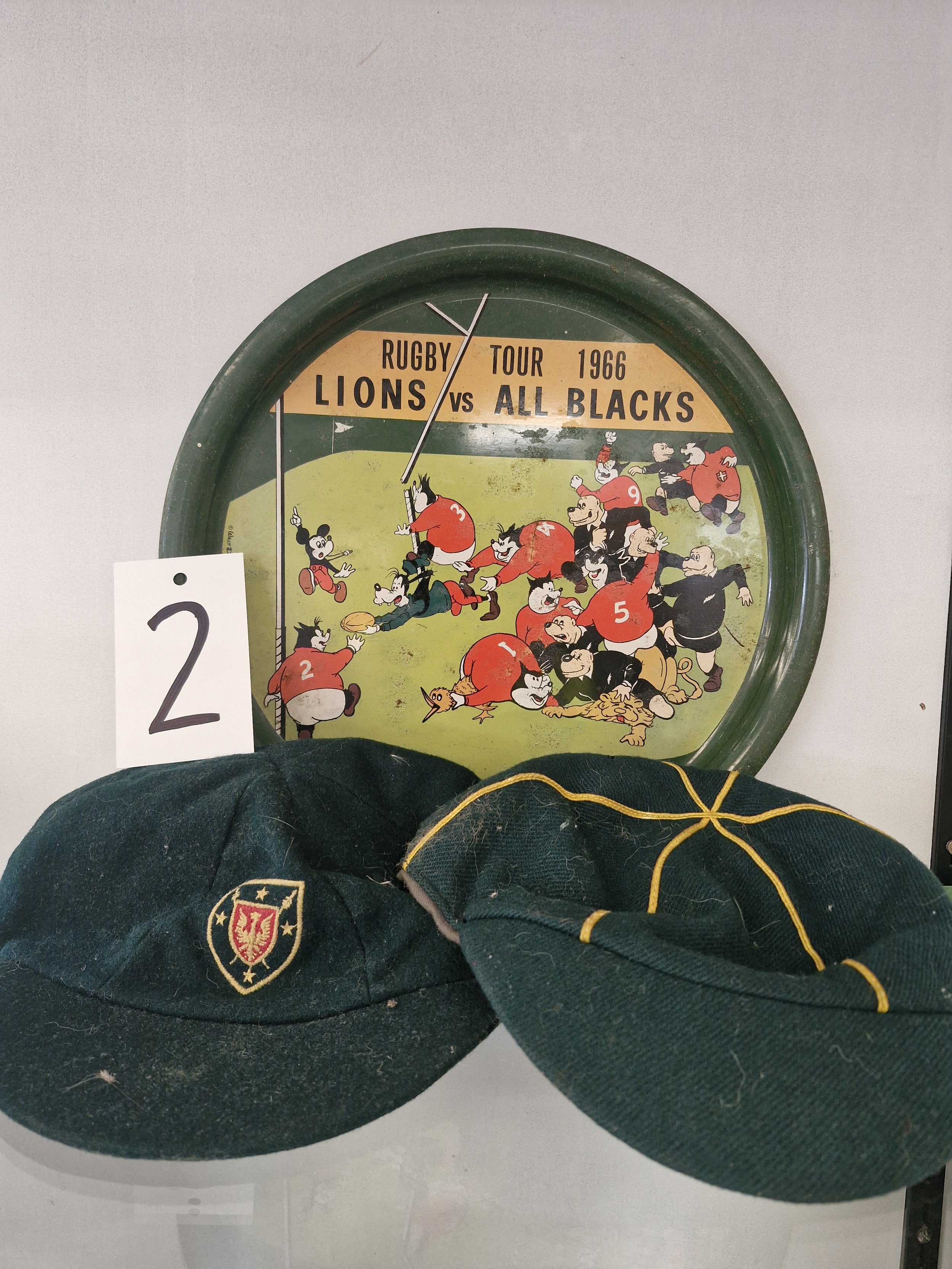 3 pieces, Rugby Tour 1966 tray and 2 hats