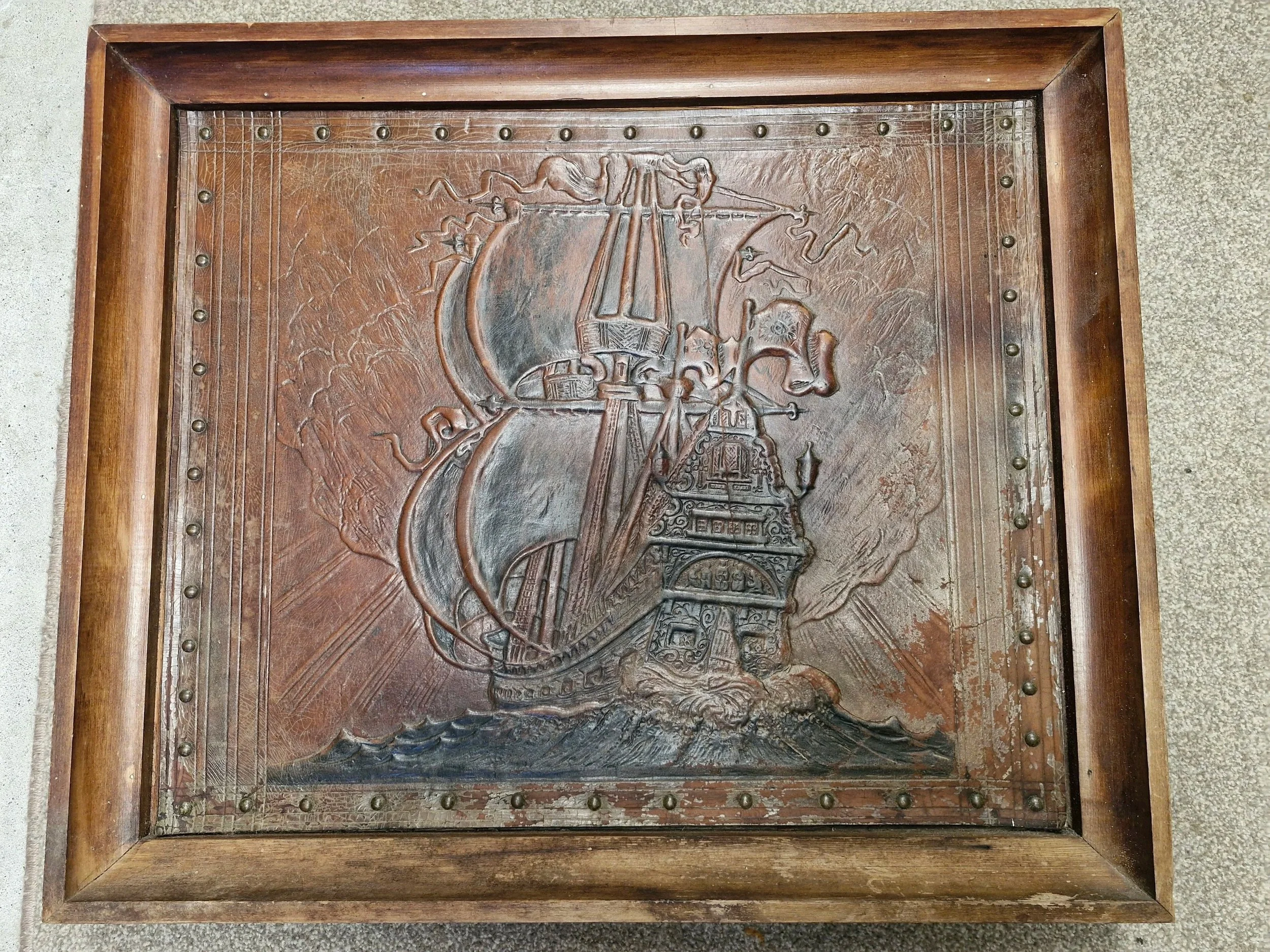 Pirate Ship with Wooden Picture Frame 