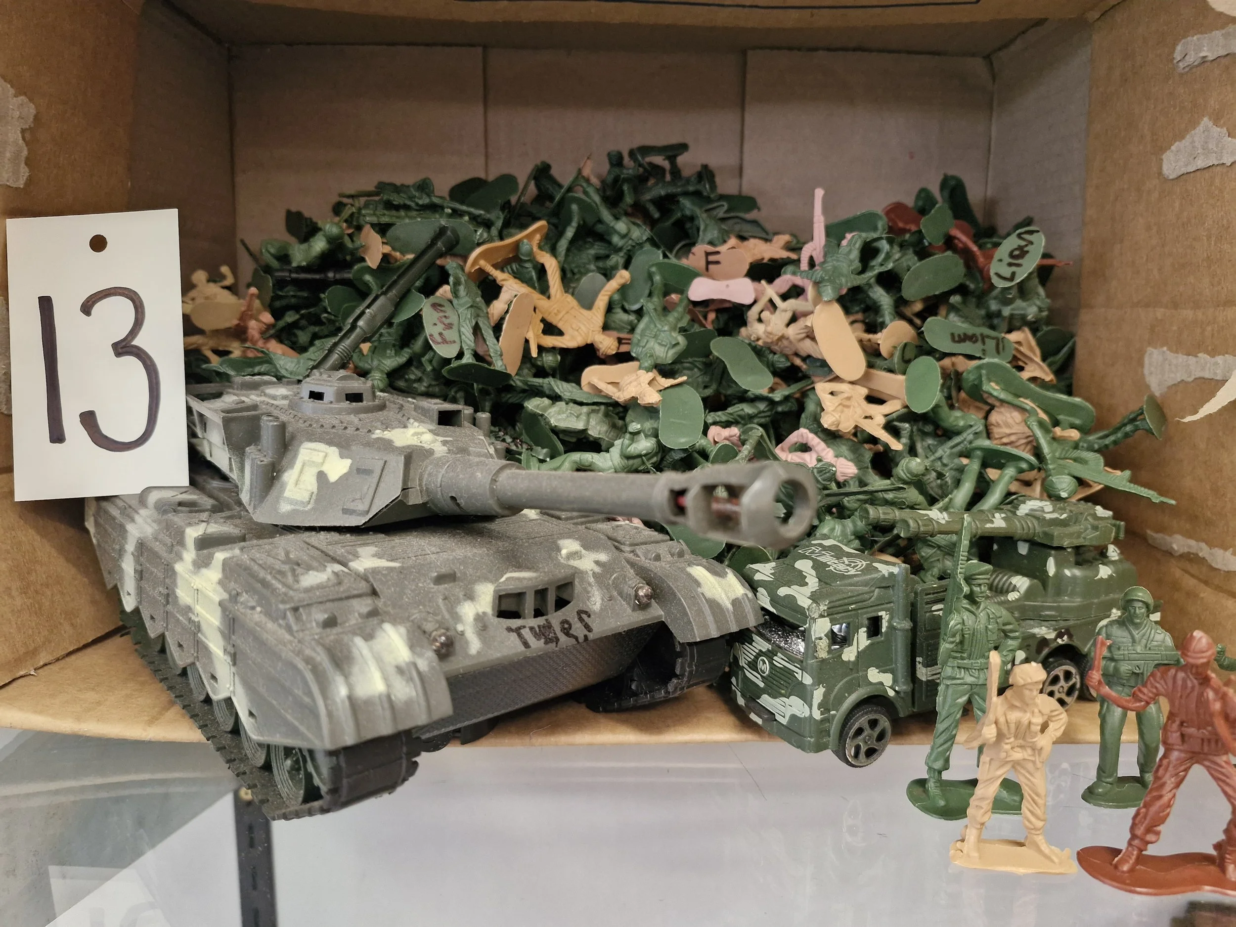 Box of army men and tanks