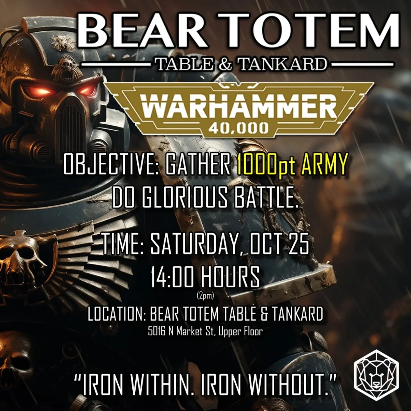 Join us this Saturday the 25th for our first store-wide Warhammer 40,000 night! While we will not be offering structured play or a tournament, we have devoted all the best tables for your armies to tear up! 
Bring an army of 1000 points and raise car