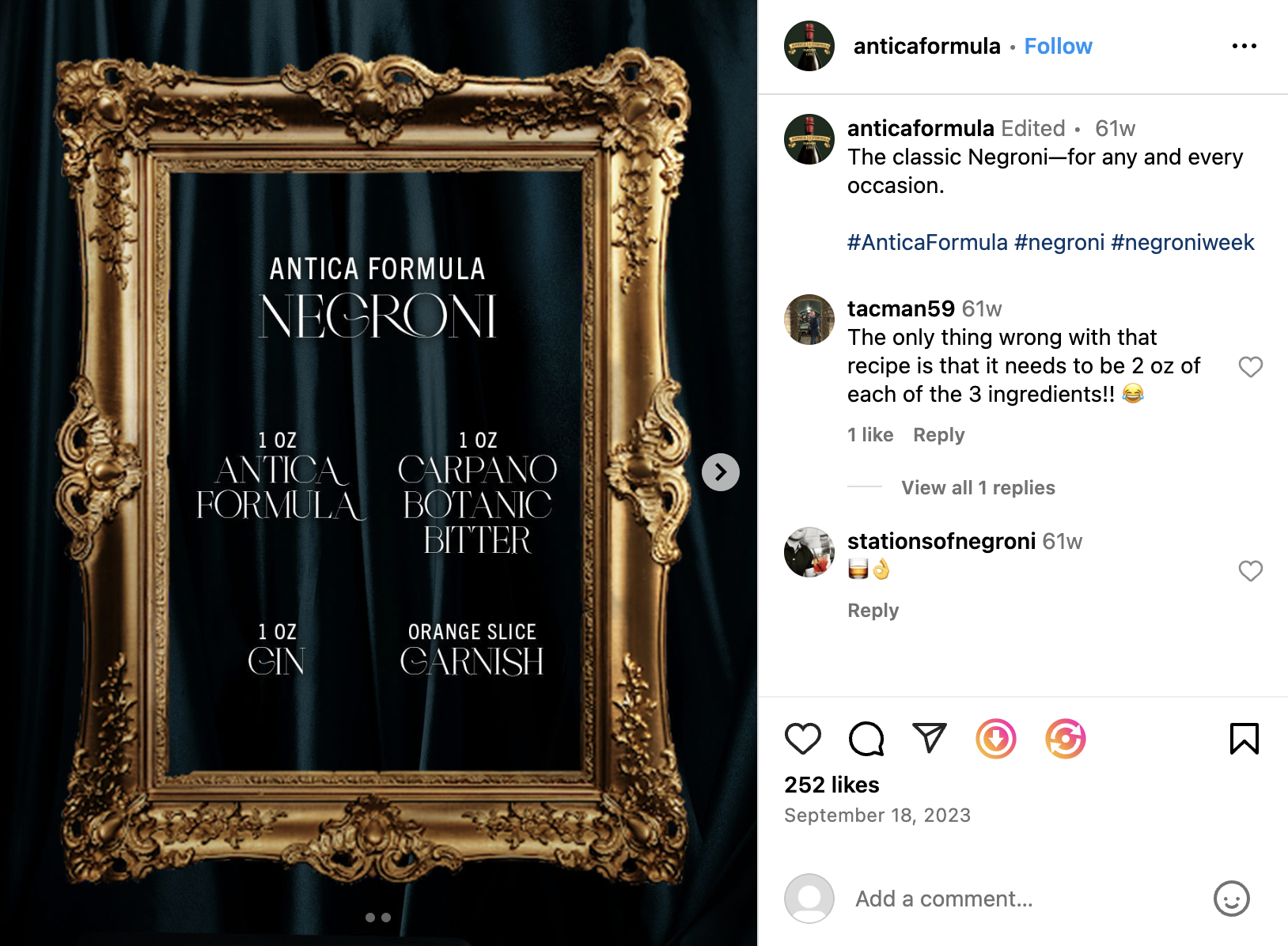 Negroni Framed Cocktail