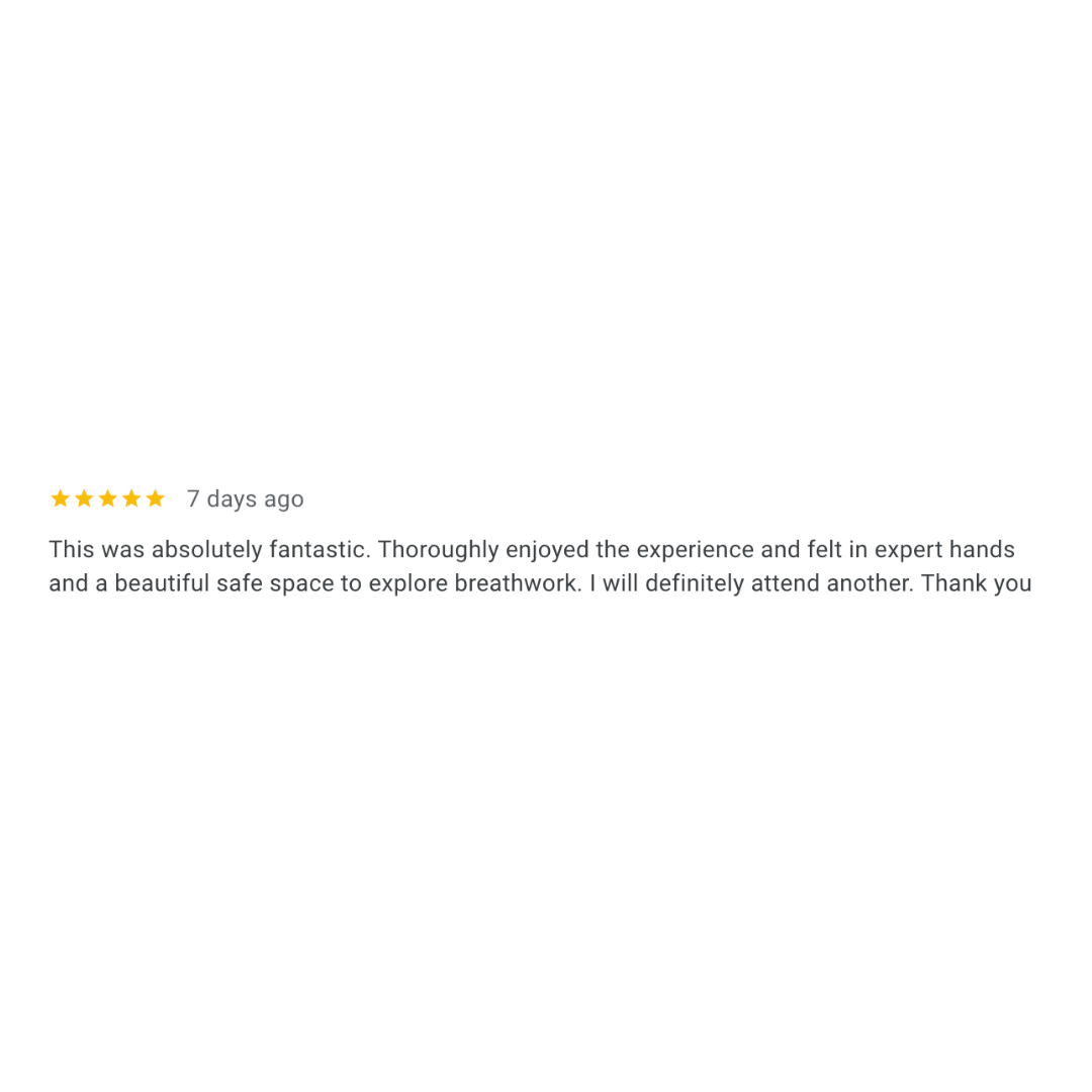 Five gold stars rating, a review date of seven days ago, with text praising an experience for being fantastic, enjoyable, expert-led, and safe, with plans to attend again.