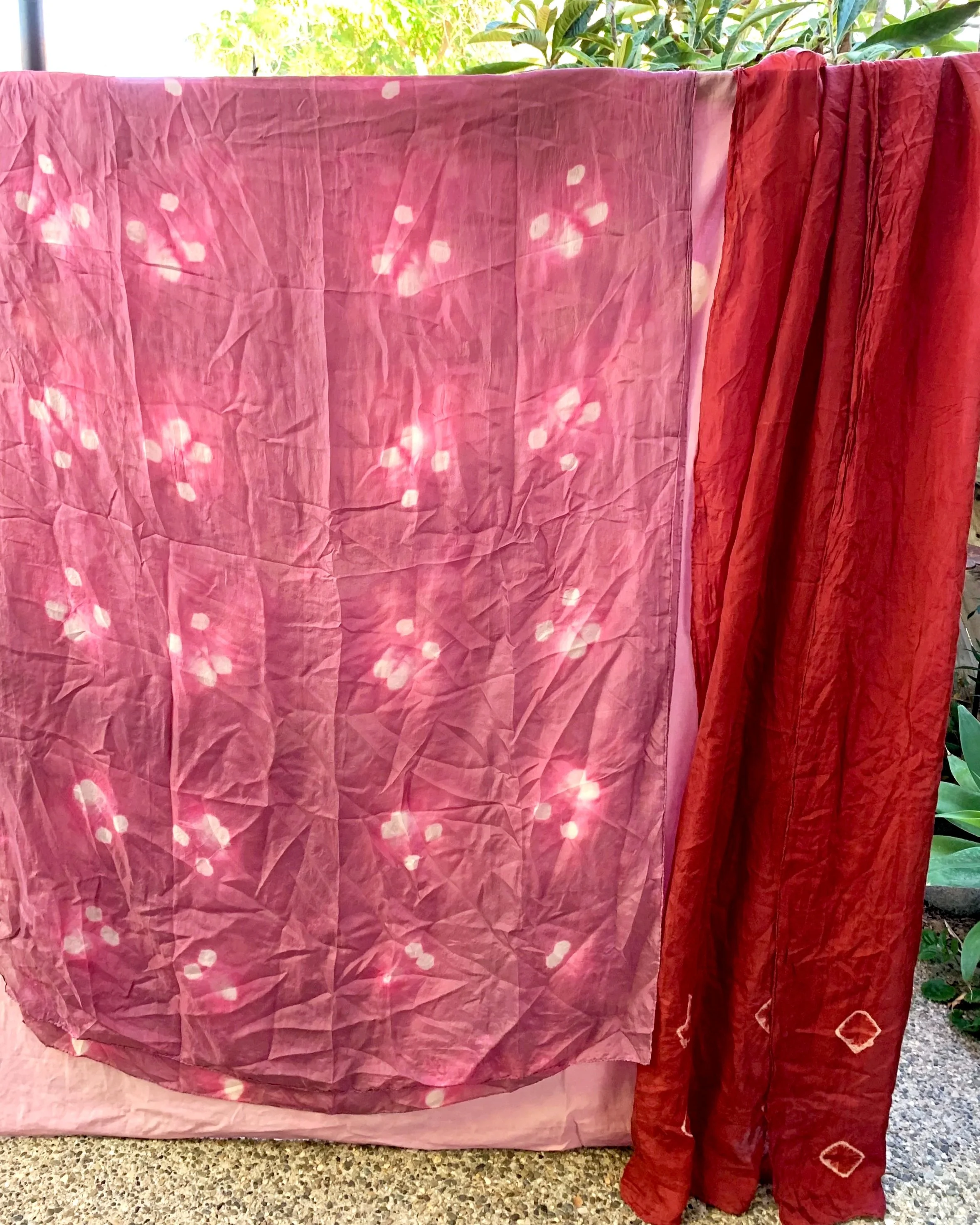 Marble Shibori (2021)— Cochineal (Left), Madder (Right), Silk