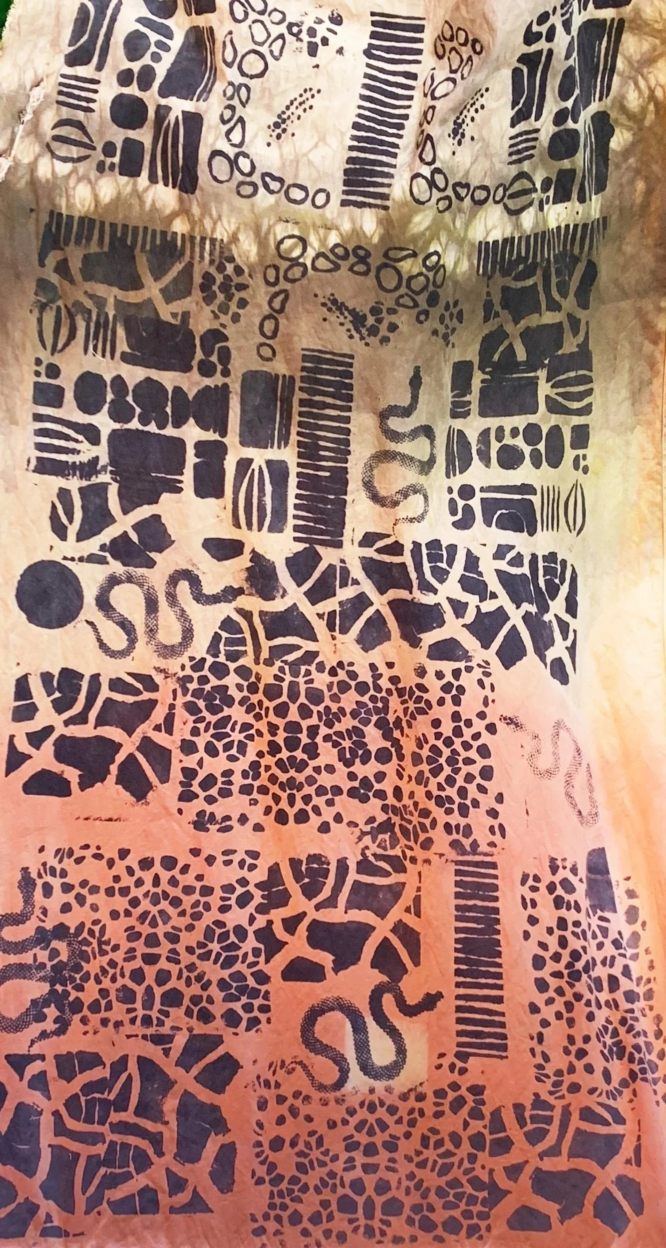 Snakes and Fences (2023)—Osage, Logwood, Shibori, Iron Mordant Print