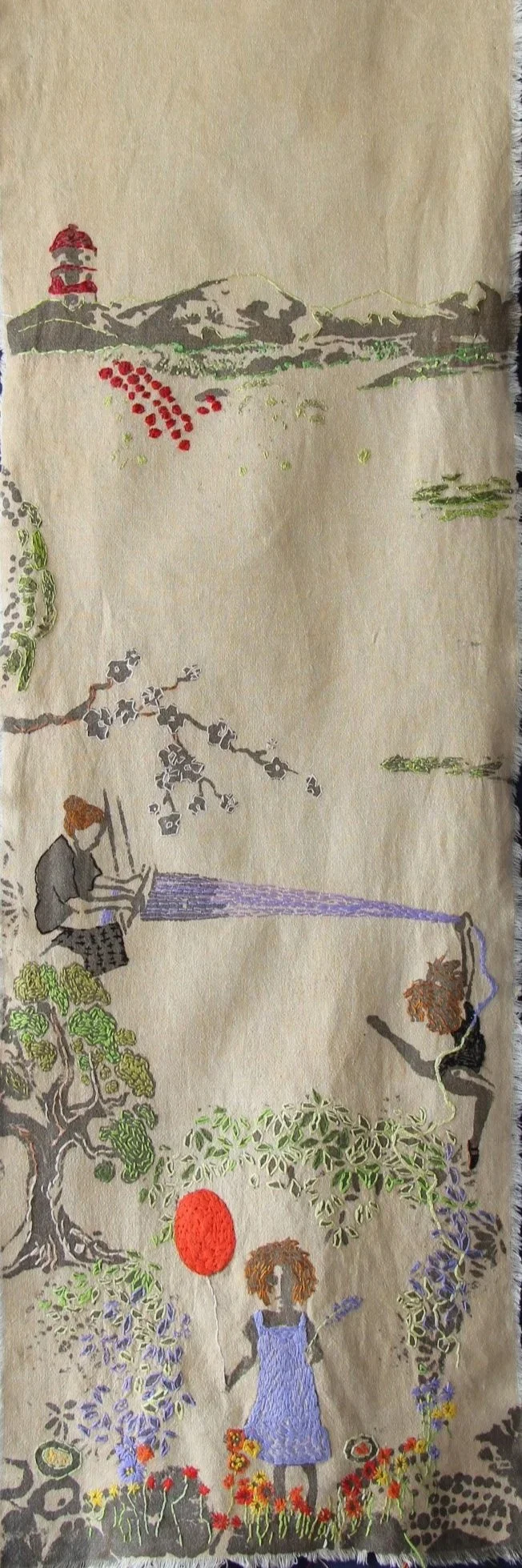 The Web We Weave (2024)— Dyed with Oak Gall Tannin, Iron Mordant Print, Silk Embroidery