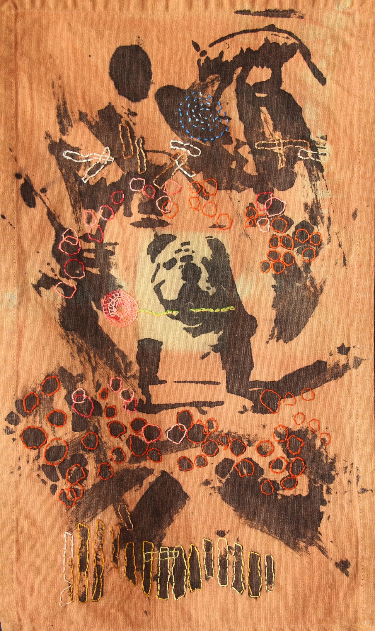 Fat Dog  (2023)— Block Shibori, Iron Mordant Print, Embroidery