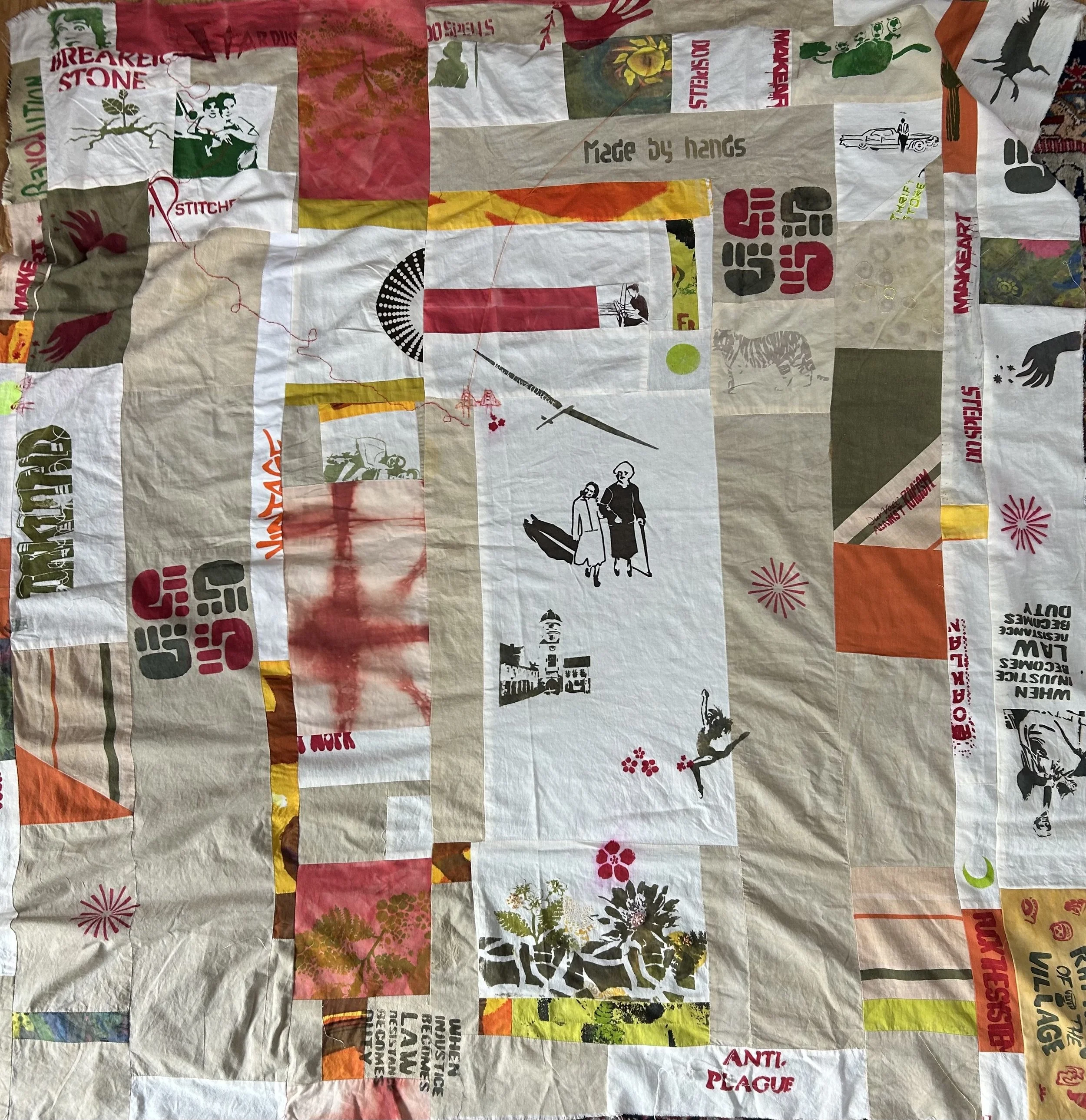 Fire Quilt in Progress (2026) — Botanically dyed and printed