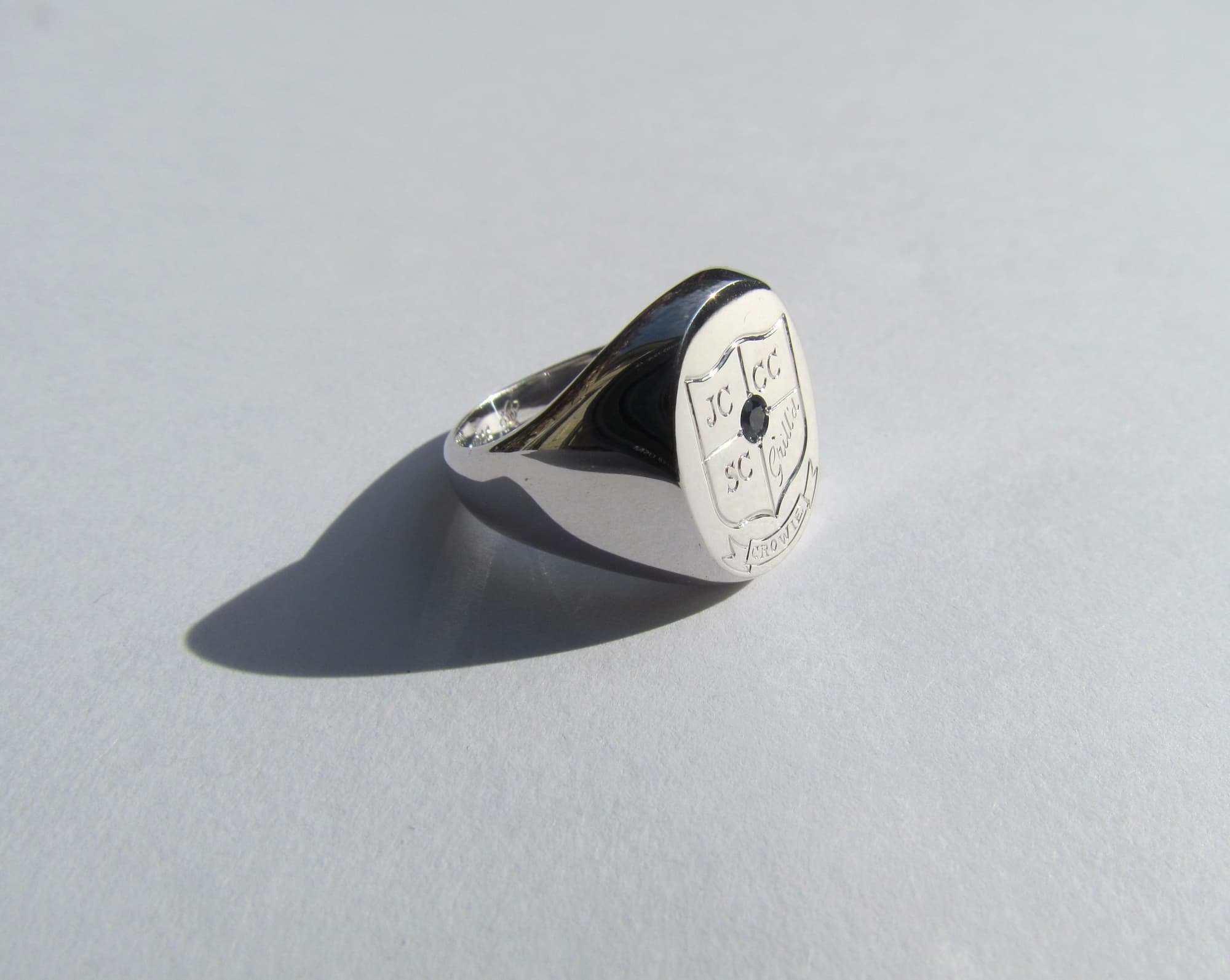 For S - Signet Ring - Solid 18ct White Gold, Blue Australian Sapphire