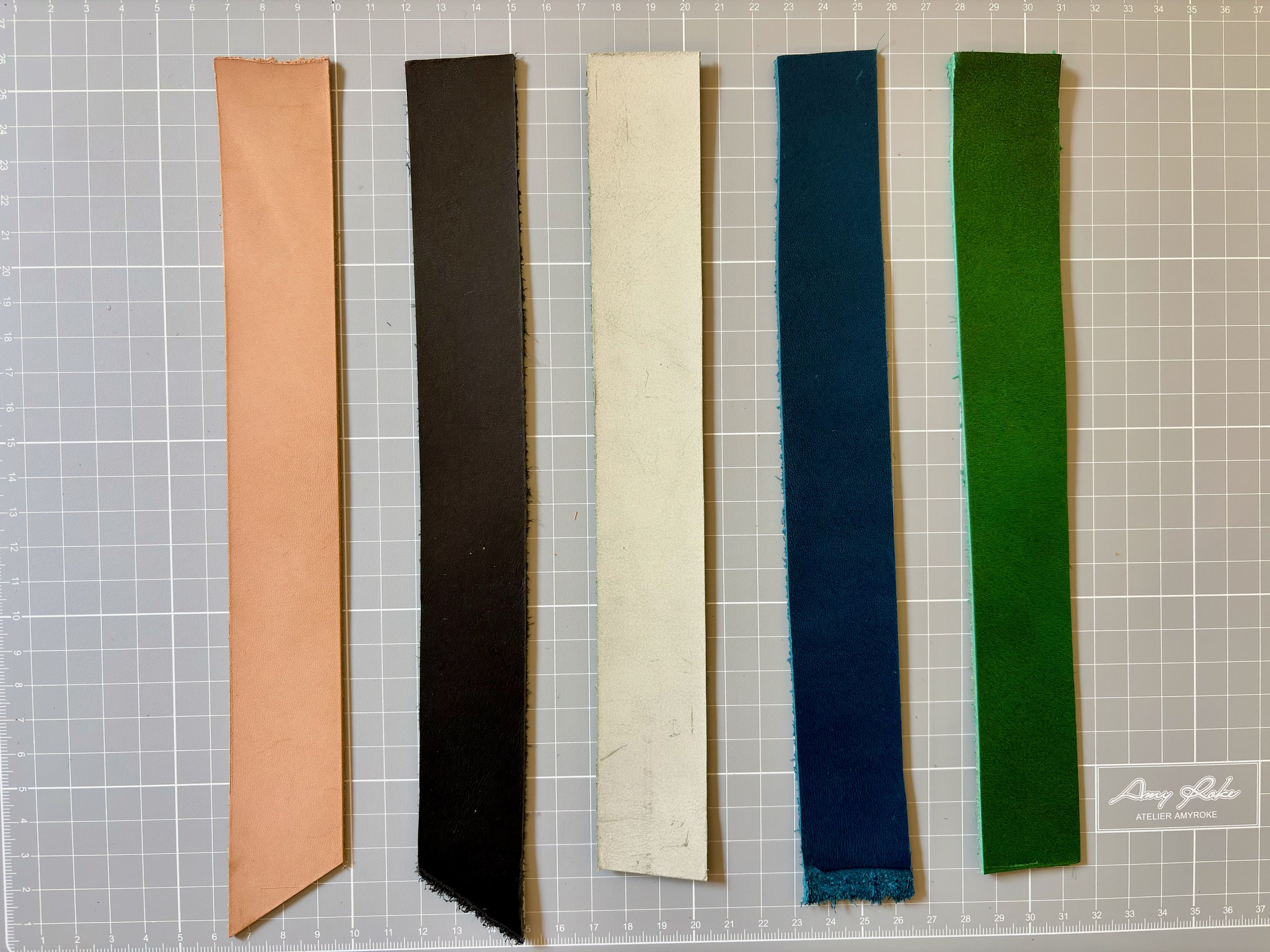 Example of leather colors to choose from for virtual team building craft kits.