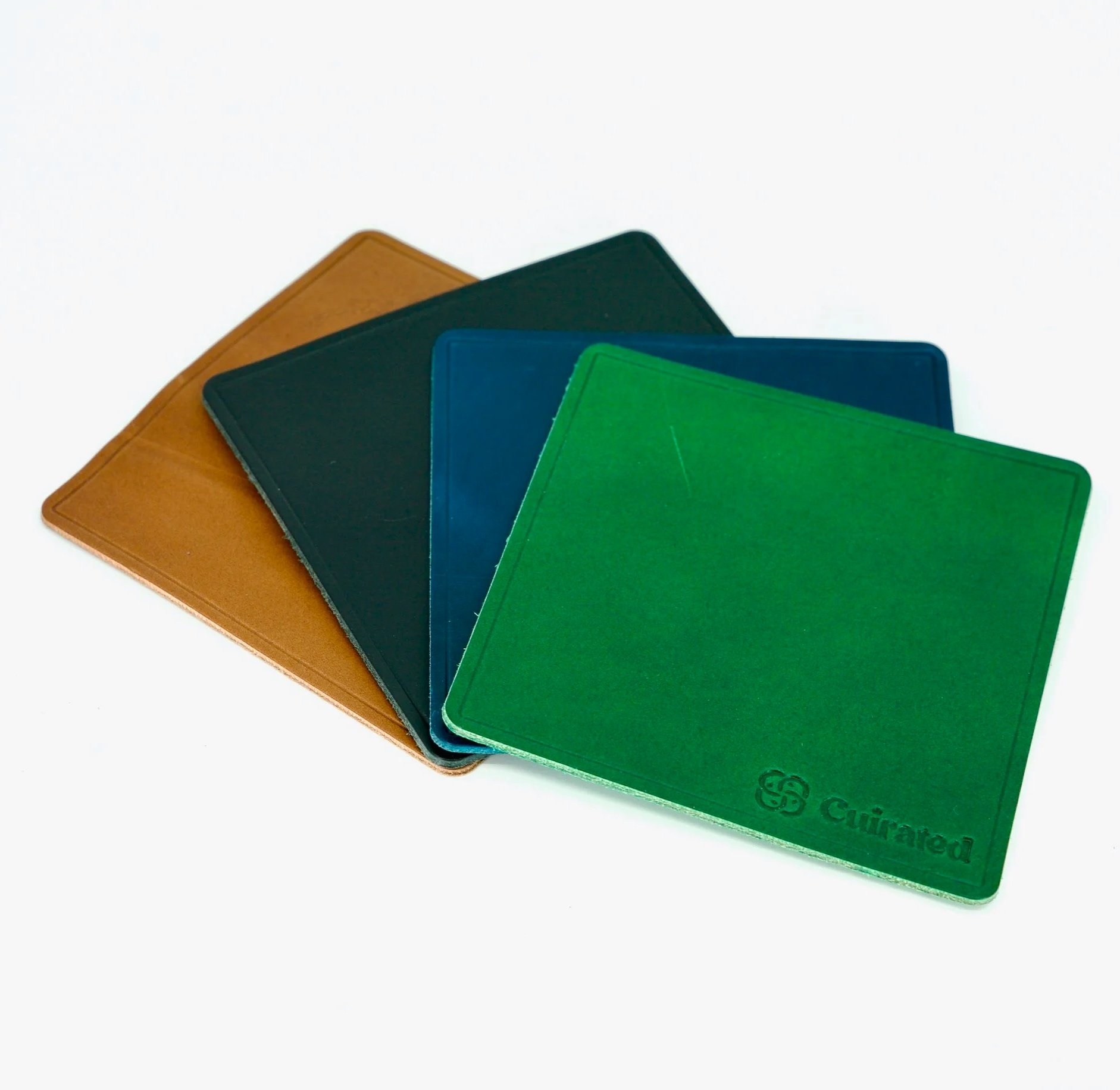 Set of Italian leather coasters with metal stand referral reward