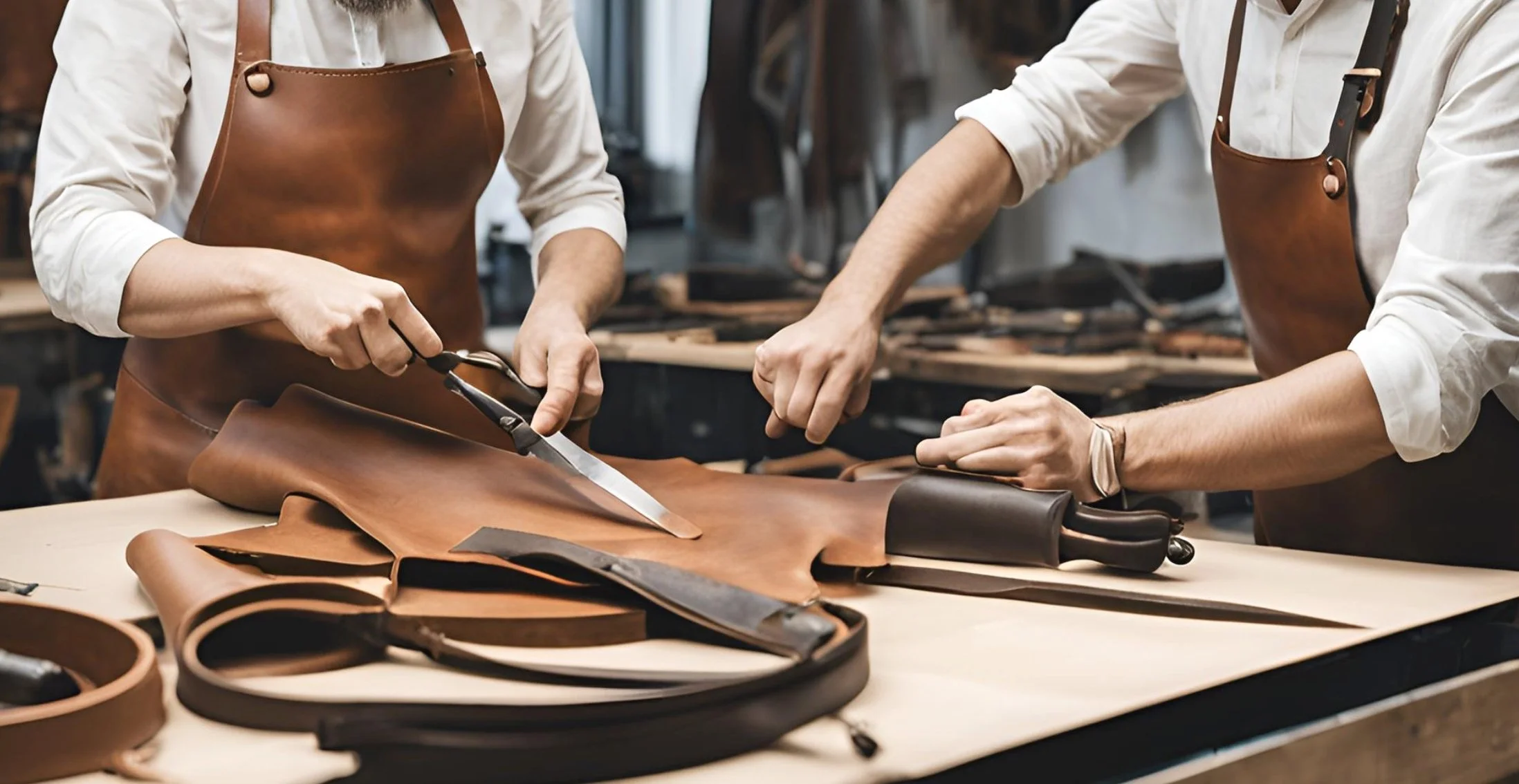 Participants leathercrafting